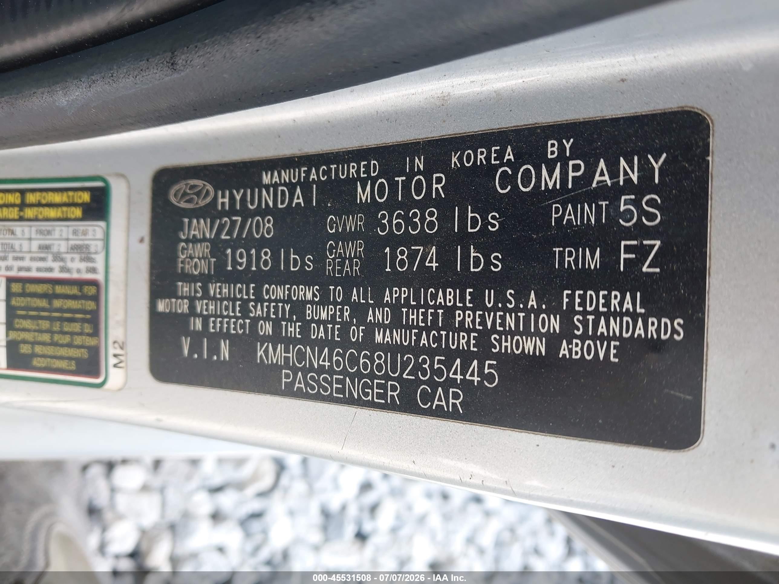 2008 Hyundai Accent Gls Silver vin: KMHCN46C68U235445
