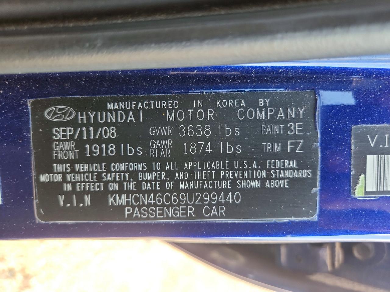 2009 Hyundai Accent Gls Blue vin: KMHCN46C69U299440