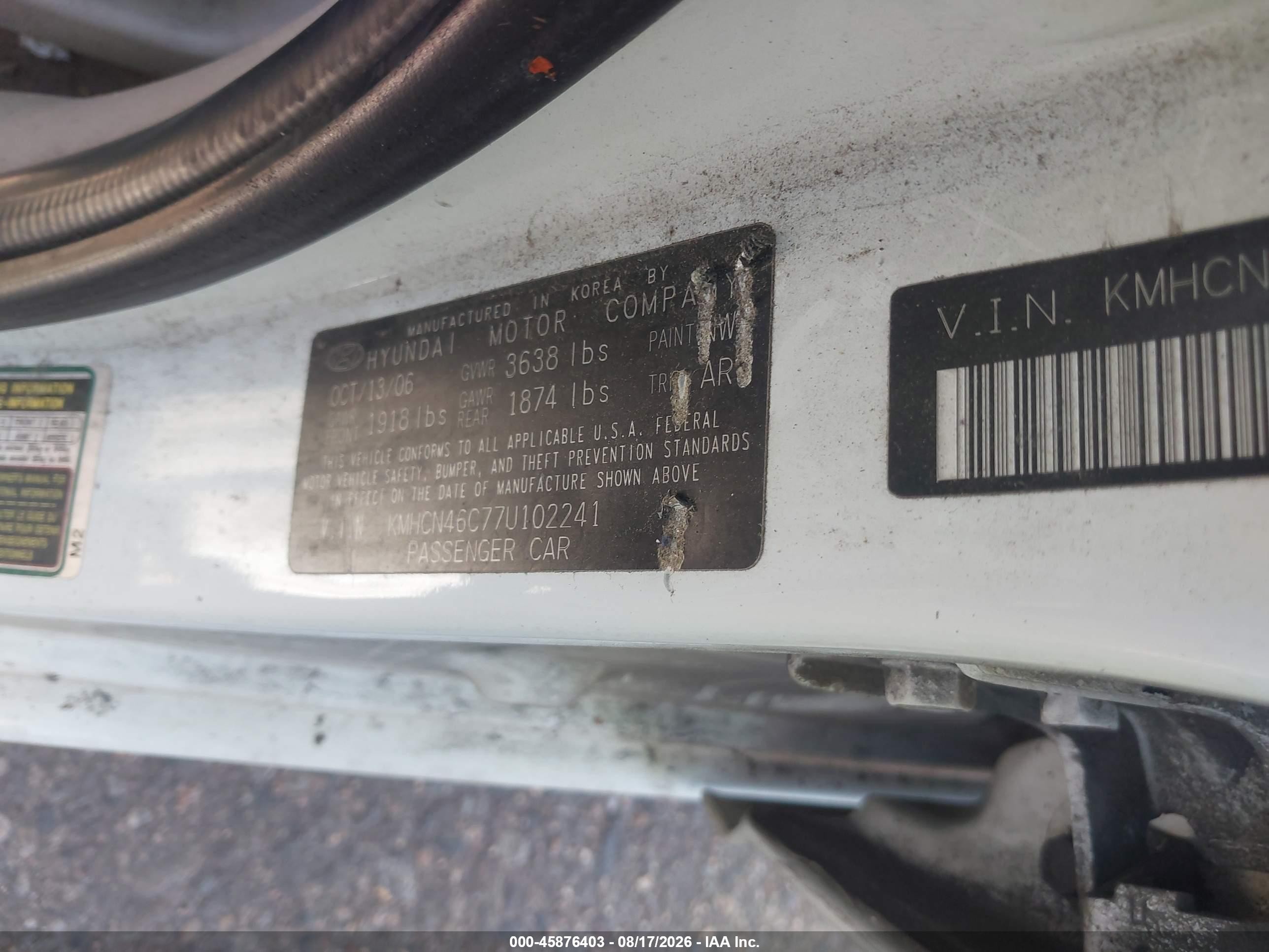 2007 Hyundai Accent Gls Белый vin: KMHCN46C77U102241