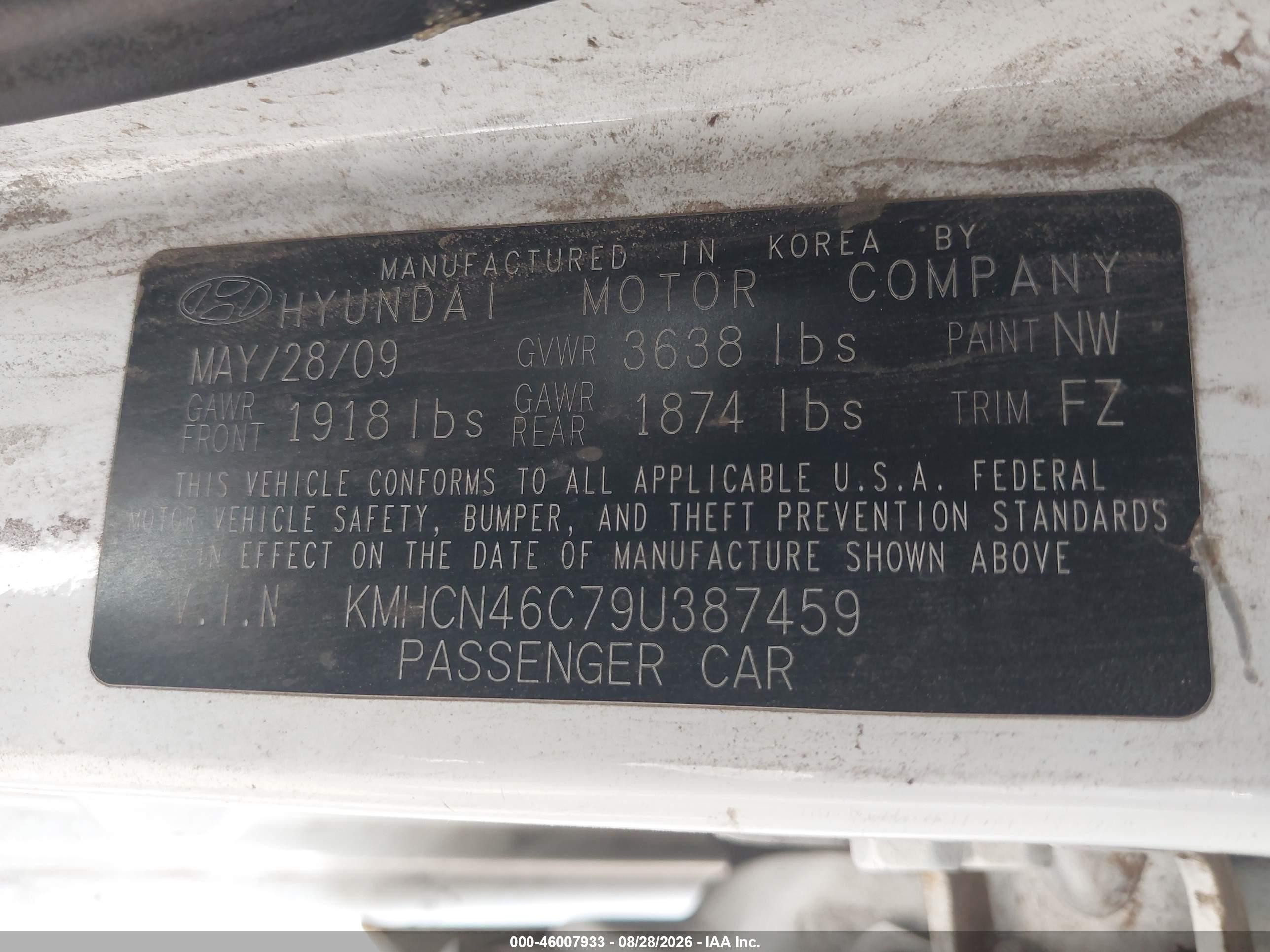 2009 Hyundai Accent Gls White vin: KMHCN46C79U387459