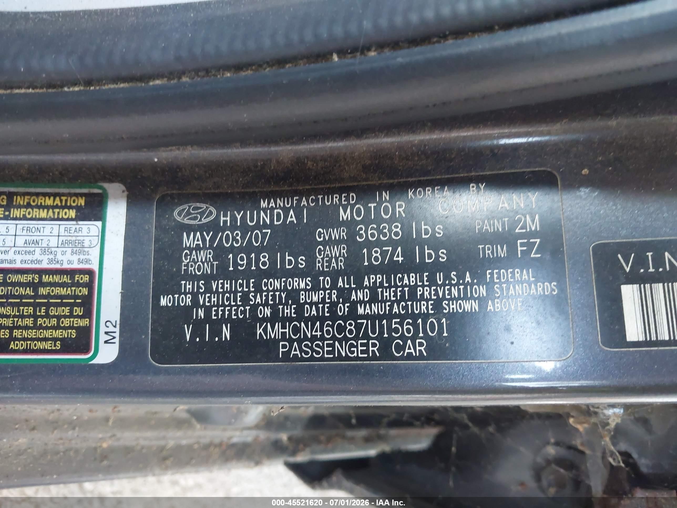 2007 Hyundai Accent Gls Navy vin: KMHCN46C87U156101