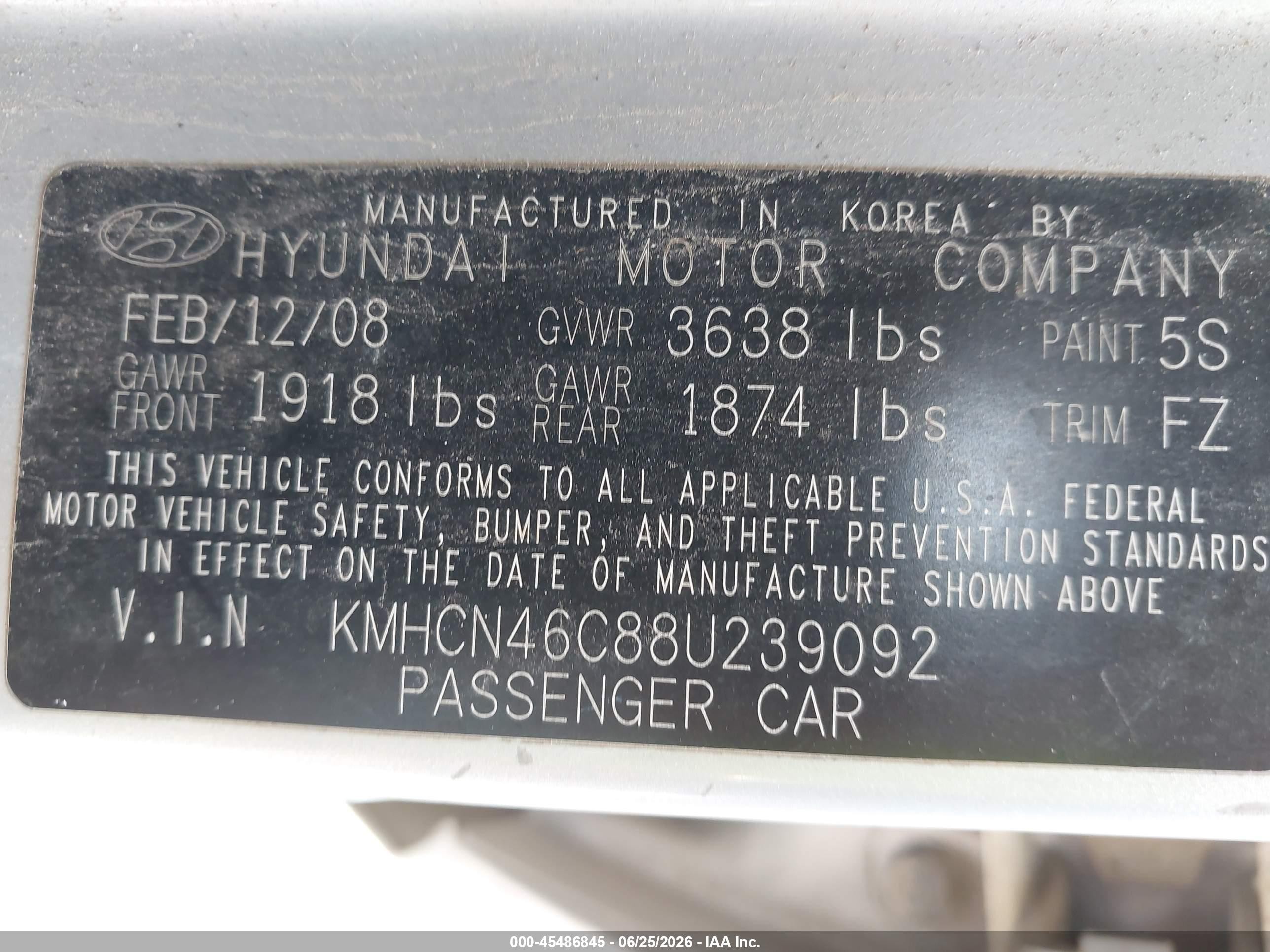2008 Hyundai Accent Gls Gray vin: KMHCN46C88U239092