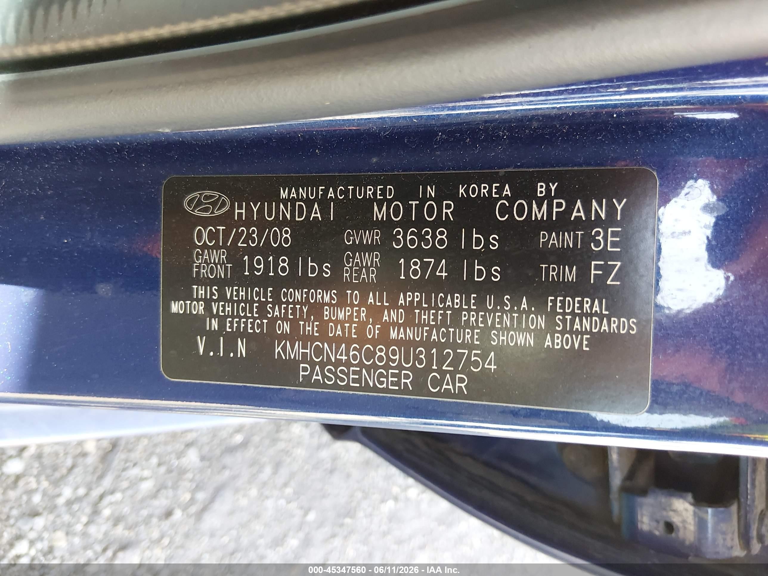 2009 Hyundai Accent Gls Blue vin: KMHCN46C89U312754