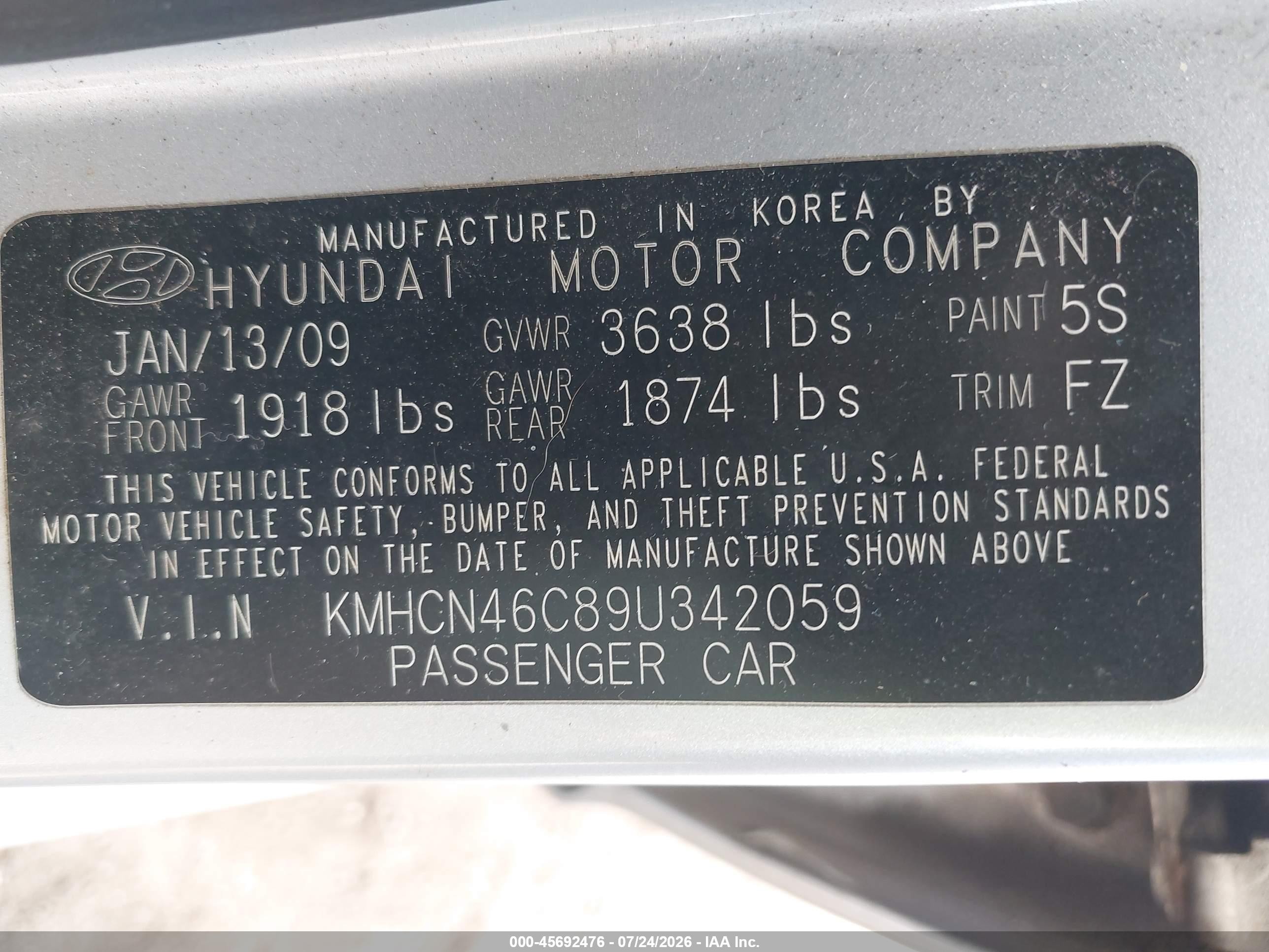 2009 Hyundai Accent Gls Silver vin: KMHCN46C89U342059