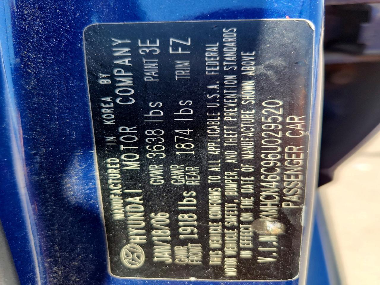 2006 Hyundai Accent Gls Blue vin: KMHCN46C96U029520