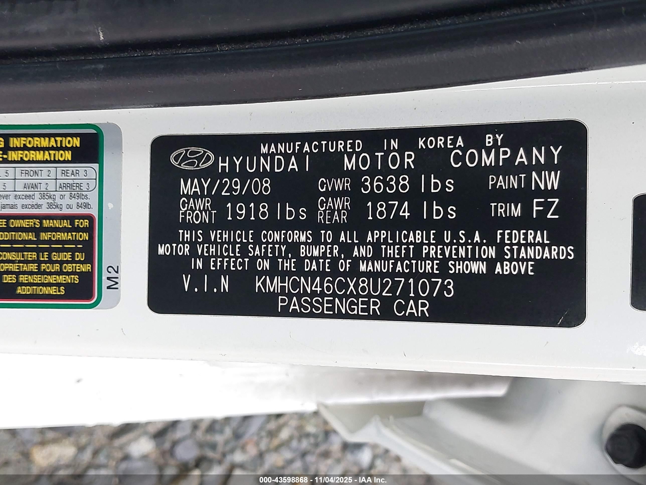 2008 Hyundai Accent Gls White vin: KMHCN46CX8U271073