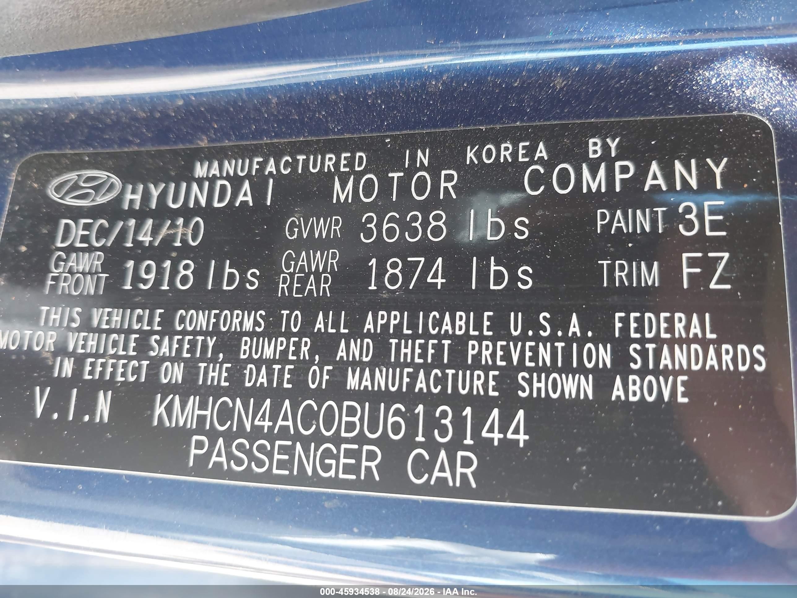 2011 Hyundai Accent Gls Blue vin: KMHCN4AC0BU613144