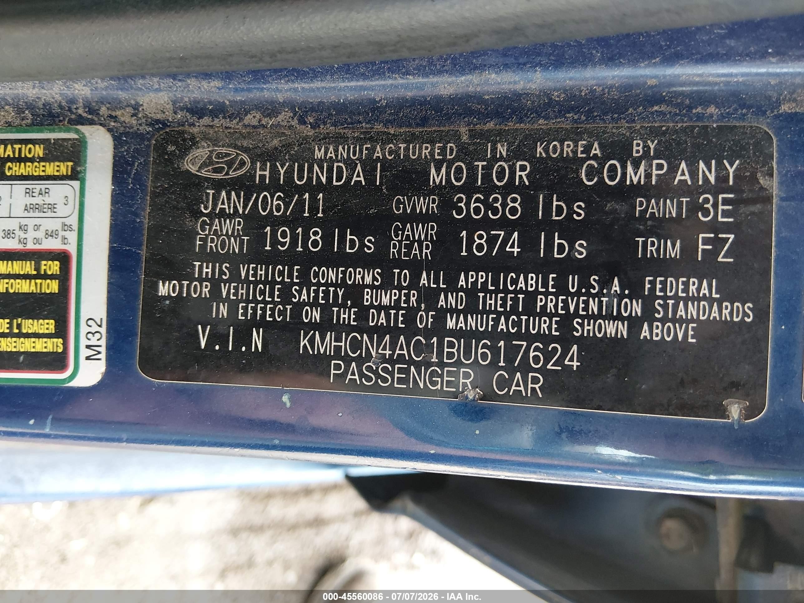 2011 Hyundai Accent Gls Blue vin: KMHCN4AC1BU617624