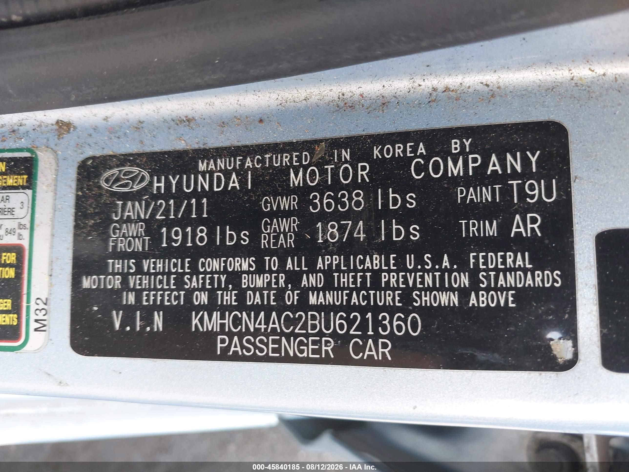 2011 Hyundai Accent Gls Blue vin: KMHCN4AC2BU621360