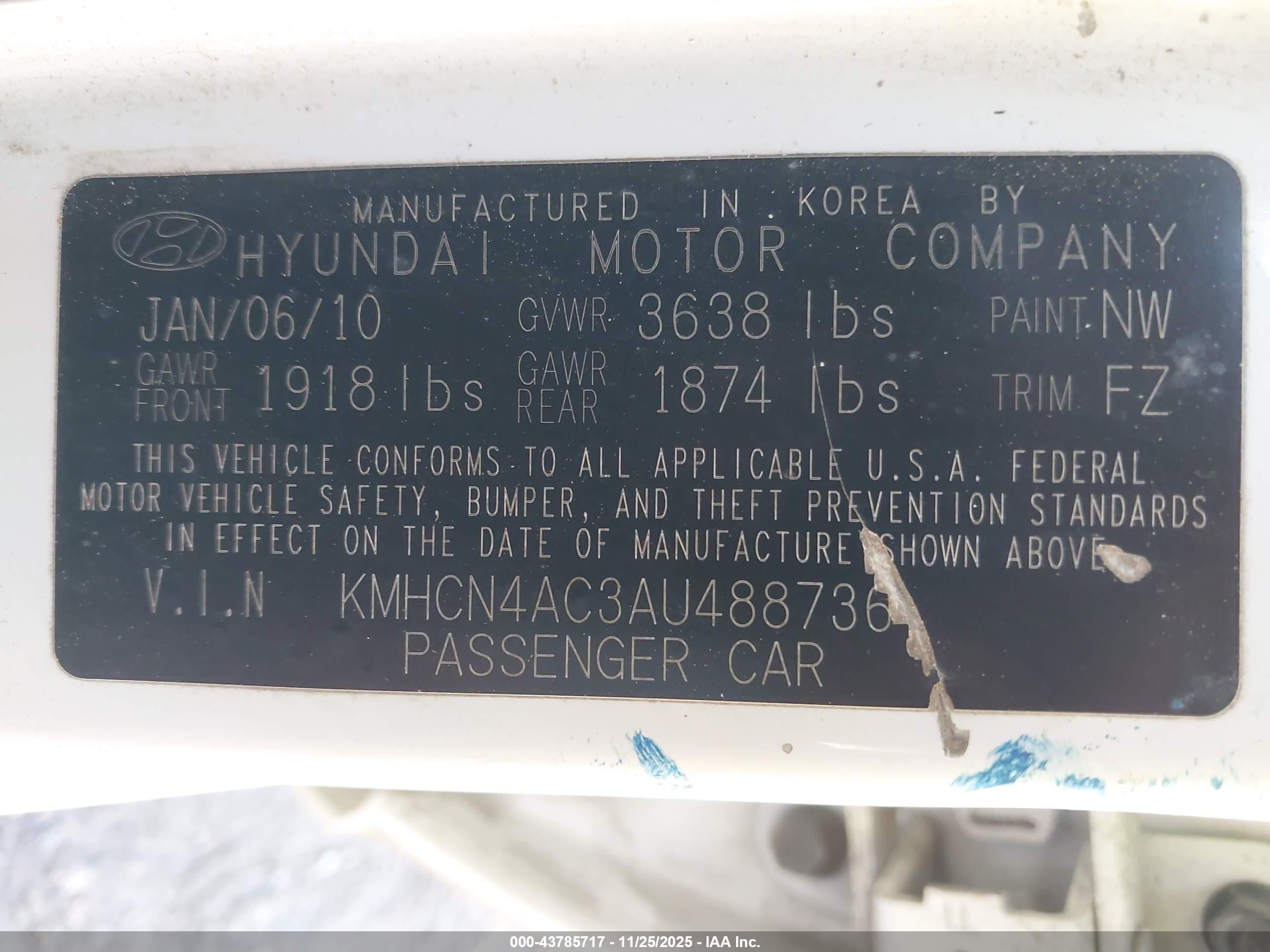 2010 Hyundai Accent Gls White vin: KMHCN4AC3AU488736