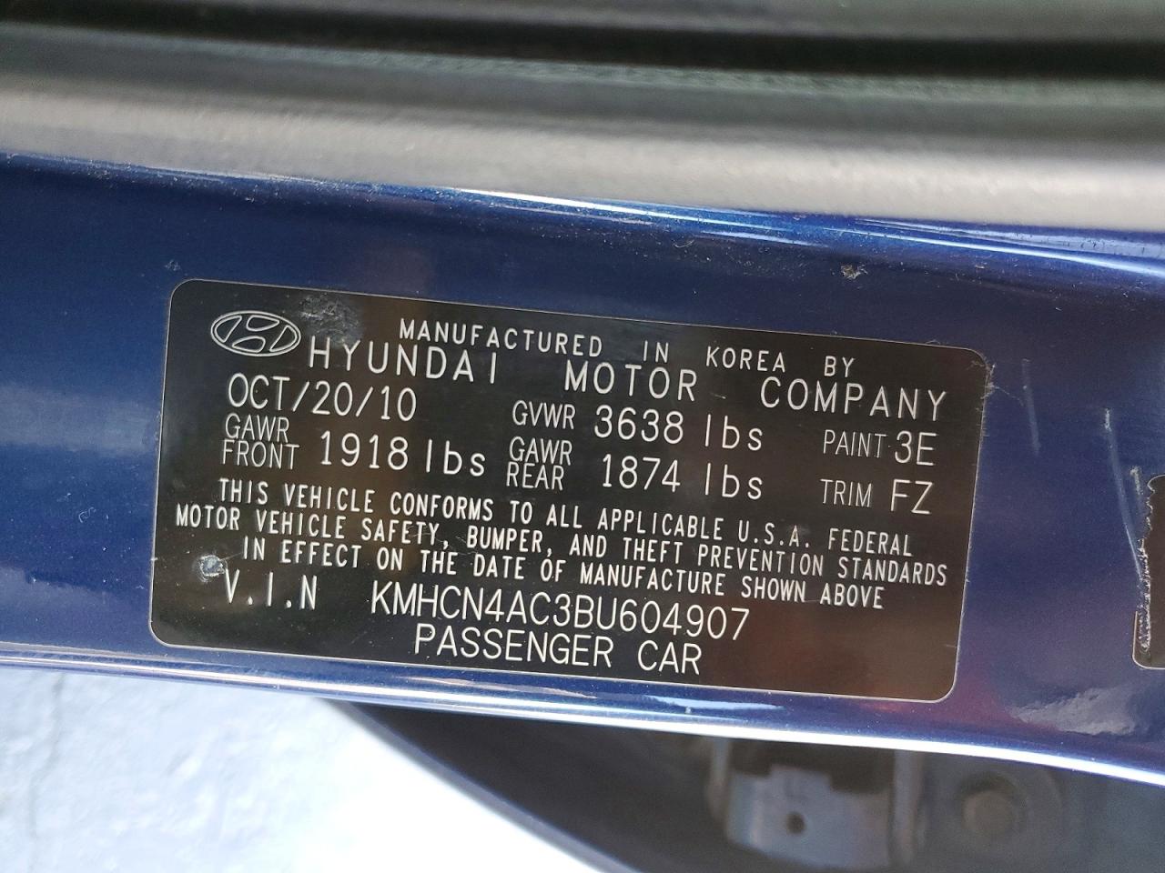 2011 Hyun Accent 2d Blue vin: KMHCN4AC3BU604907