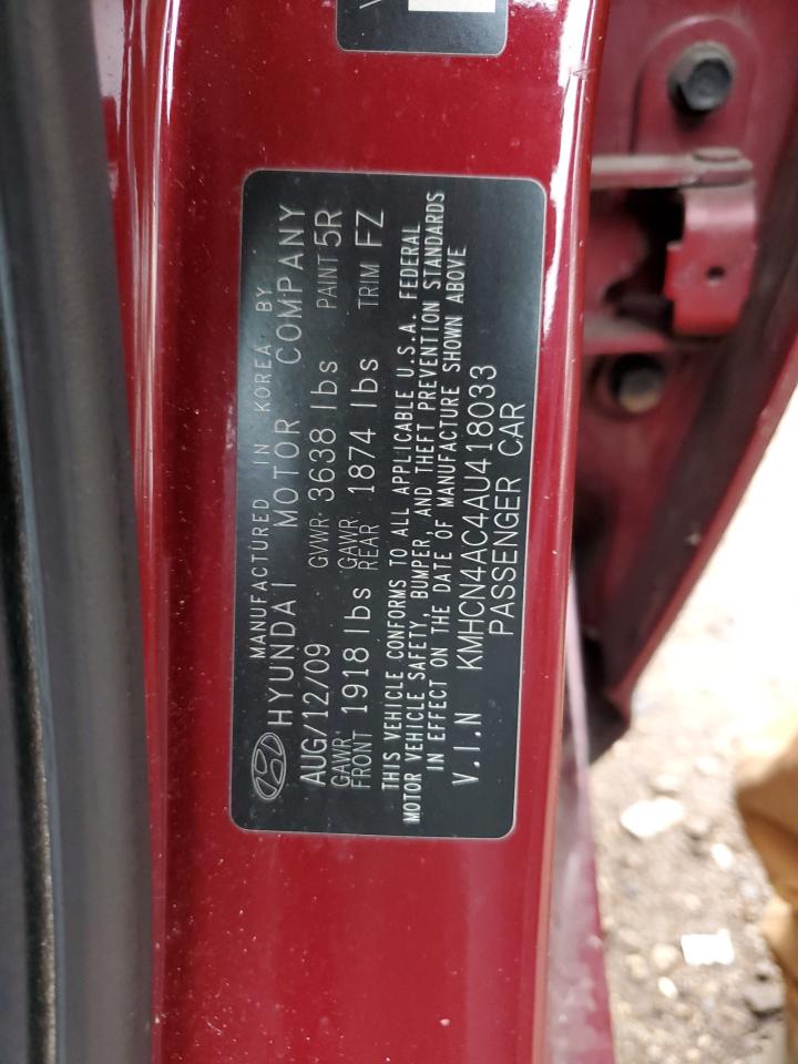 2010 Hyundai Accent Gls Burgundy vin: KMHCN4AC4AU418033