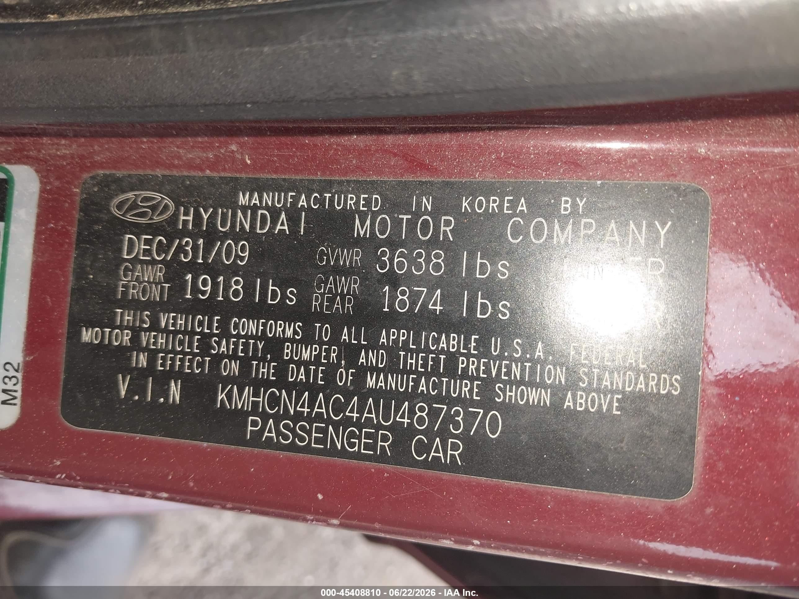 2010 Hyundai Accent Gls Burgundy vin: KMHCN4AC4AU487370