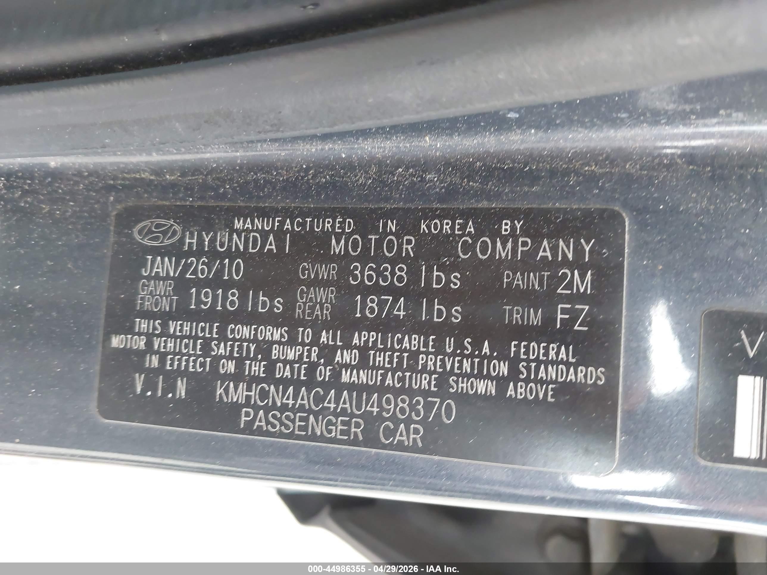 2010 Hyundai Accent Gls Blue vin: KMHCN4AC4AU498370