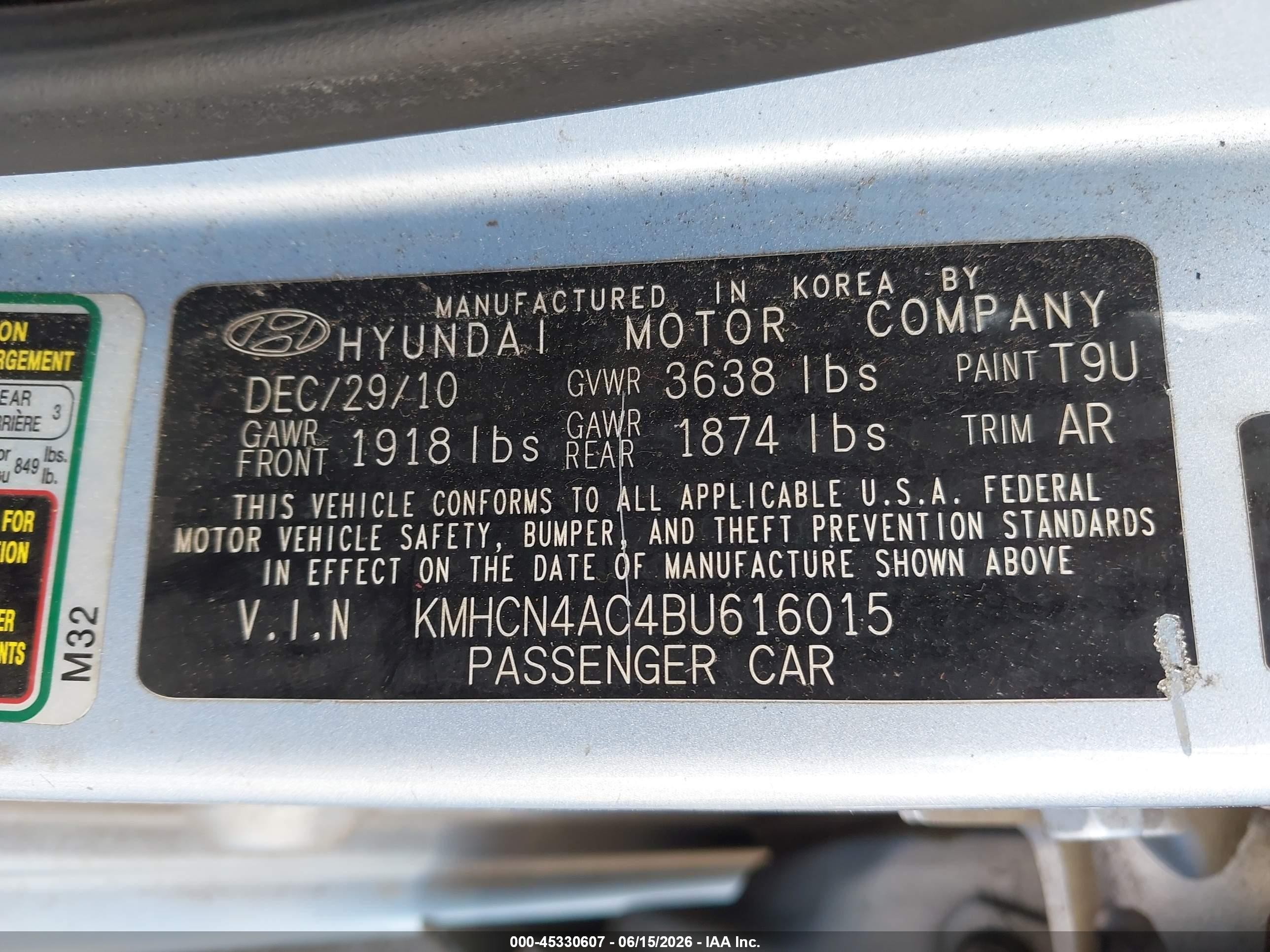 2011 Hyundai Accent Gls Light Blue vin: KMHCN4AC4BU616015
