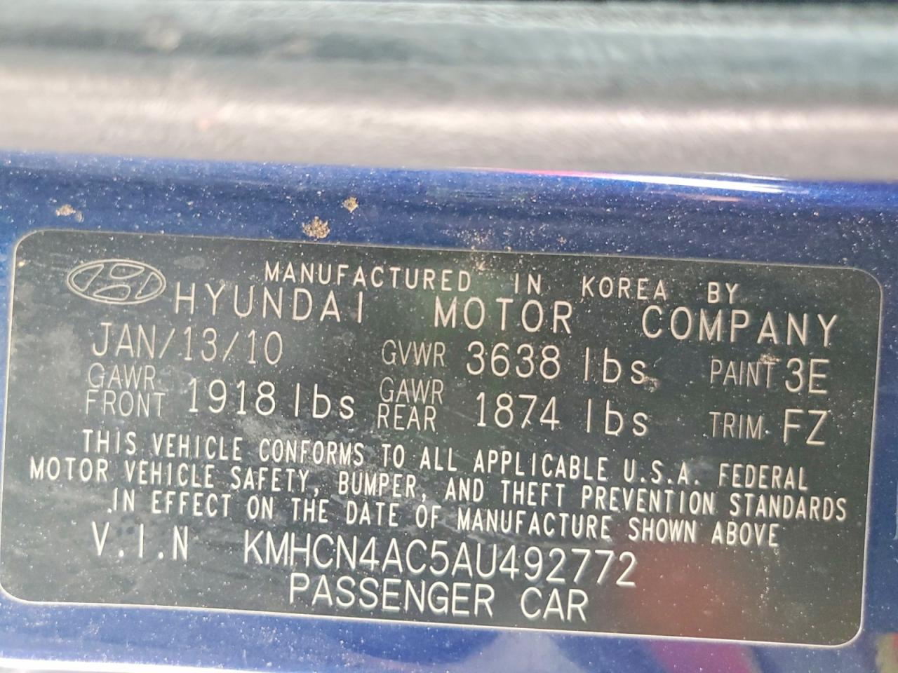2010 Hyundai Accent Gls Blue vin: KMHCN4AC5AU492772