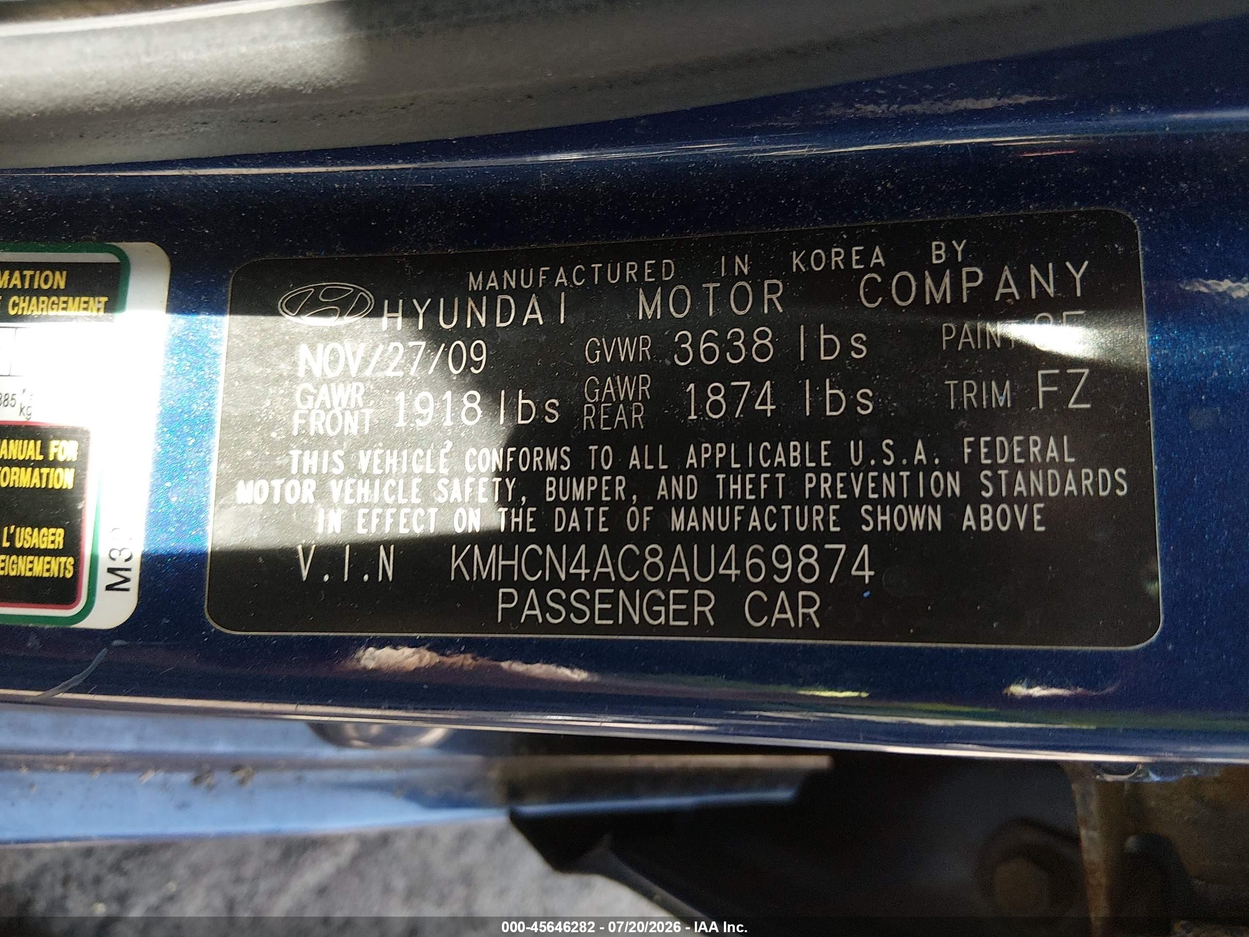 2010 Hyundai Accent Gls Blue vin: KMHCN4AC8AU469874