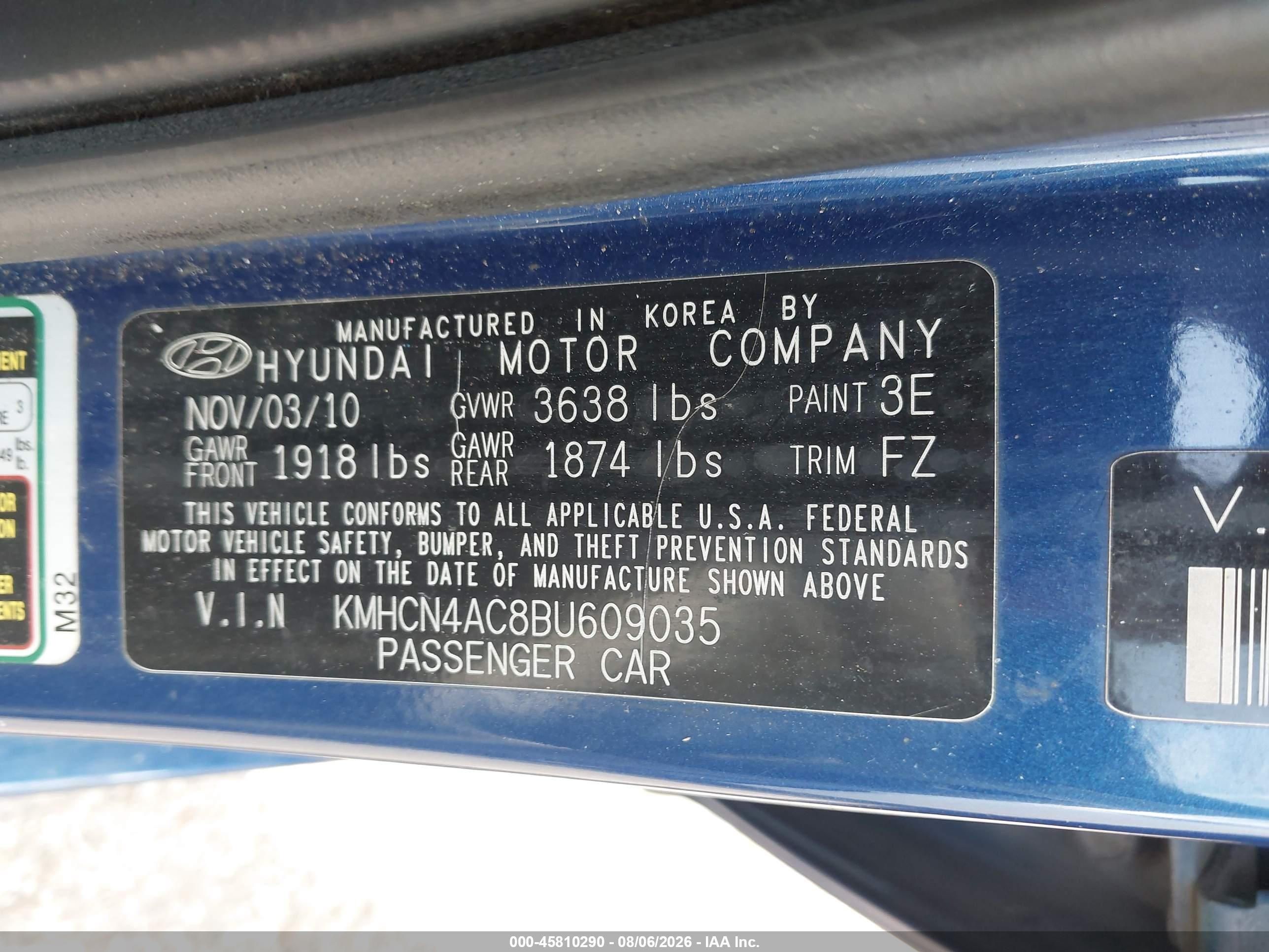 2011 Hyundai Accent Gls Blue vin: KMHCN4AC8BU609035