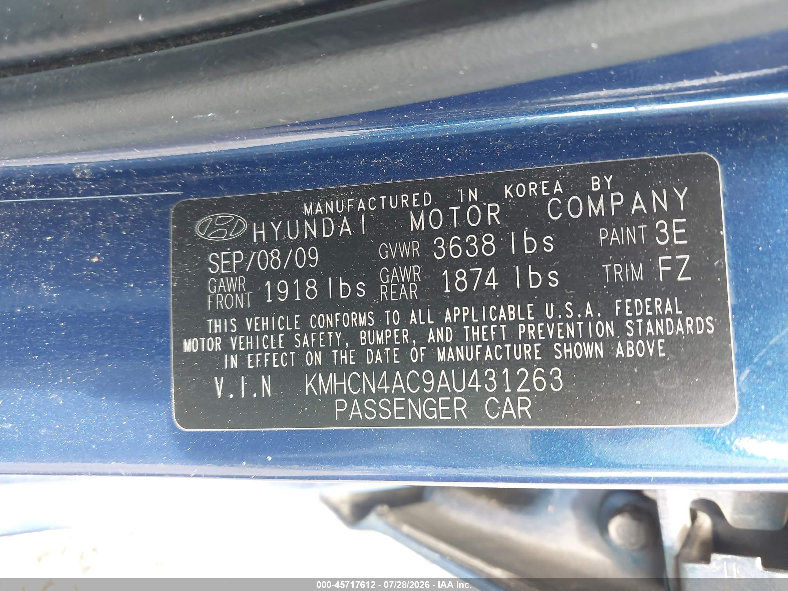 2010 Hyundai Accent Gls Blue vin: KMHCN4AC9AU431263