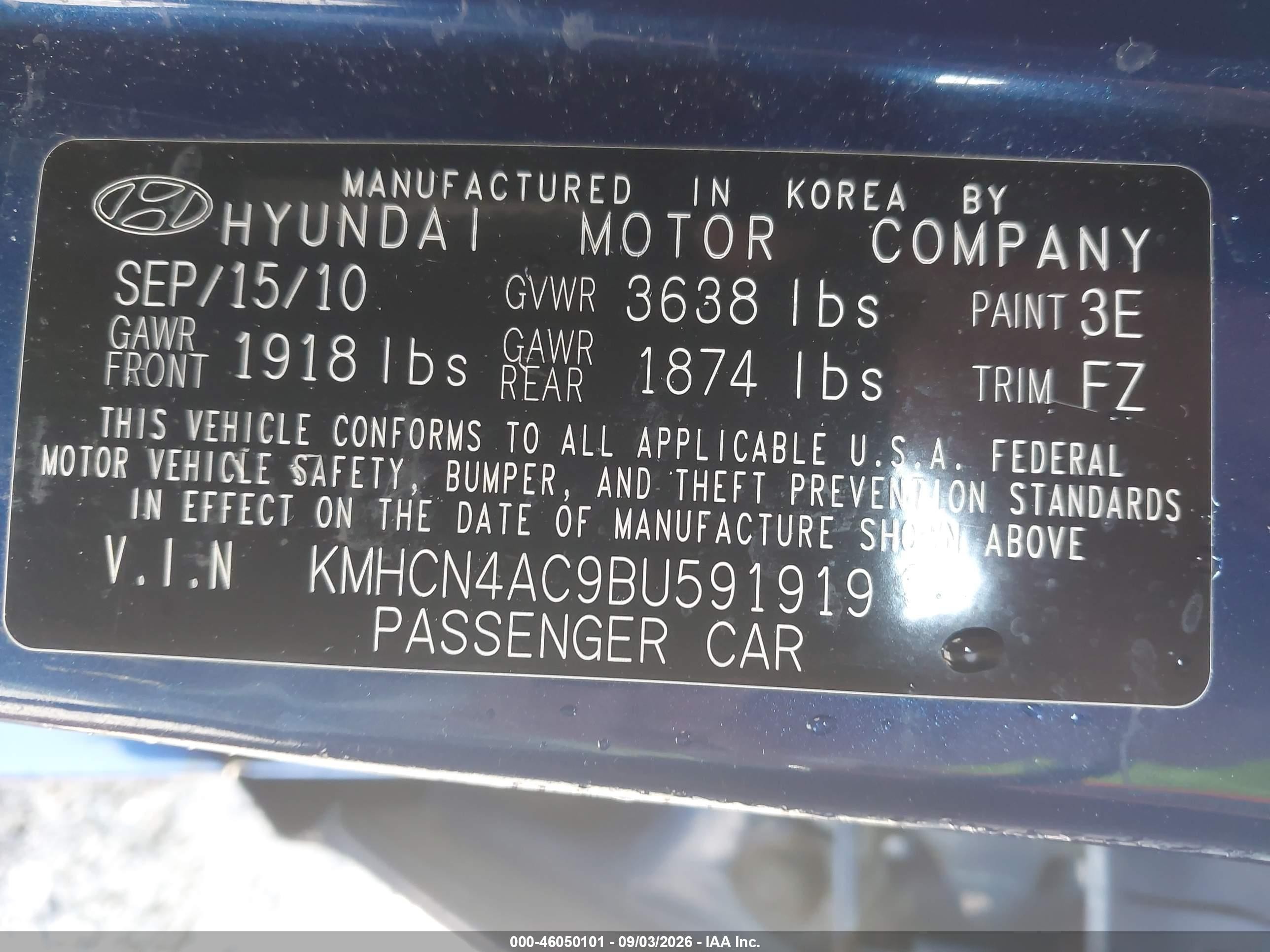 2011 Hyundai Accent Gls Blue vin: KMHCN4AC9BU591919