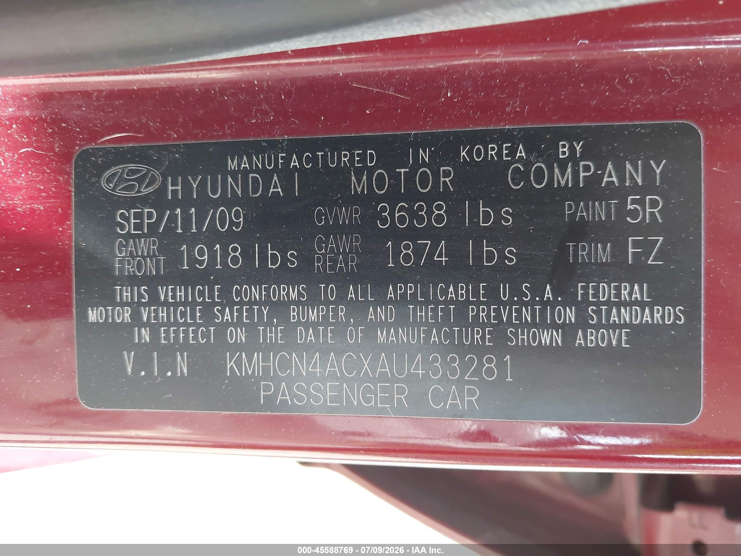 2010 Hyundai Accent Gls Burgundy vin: KMHCN4ACXAU433281