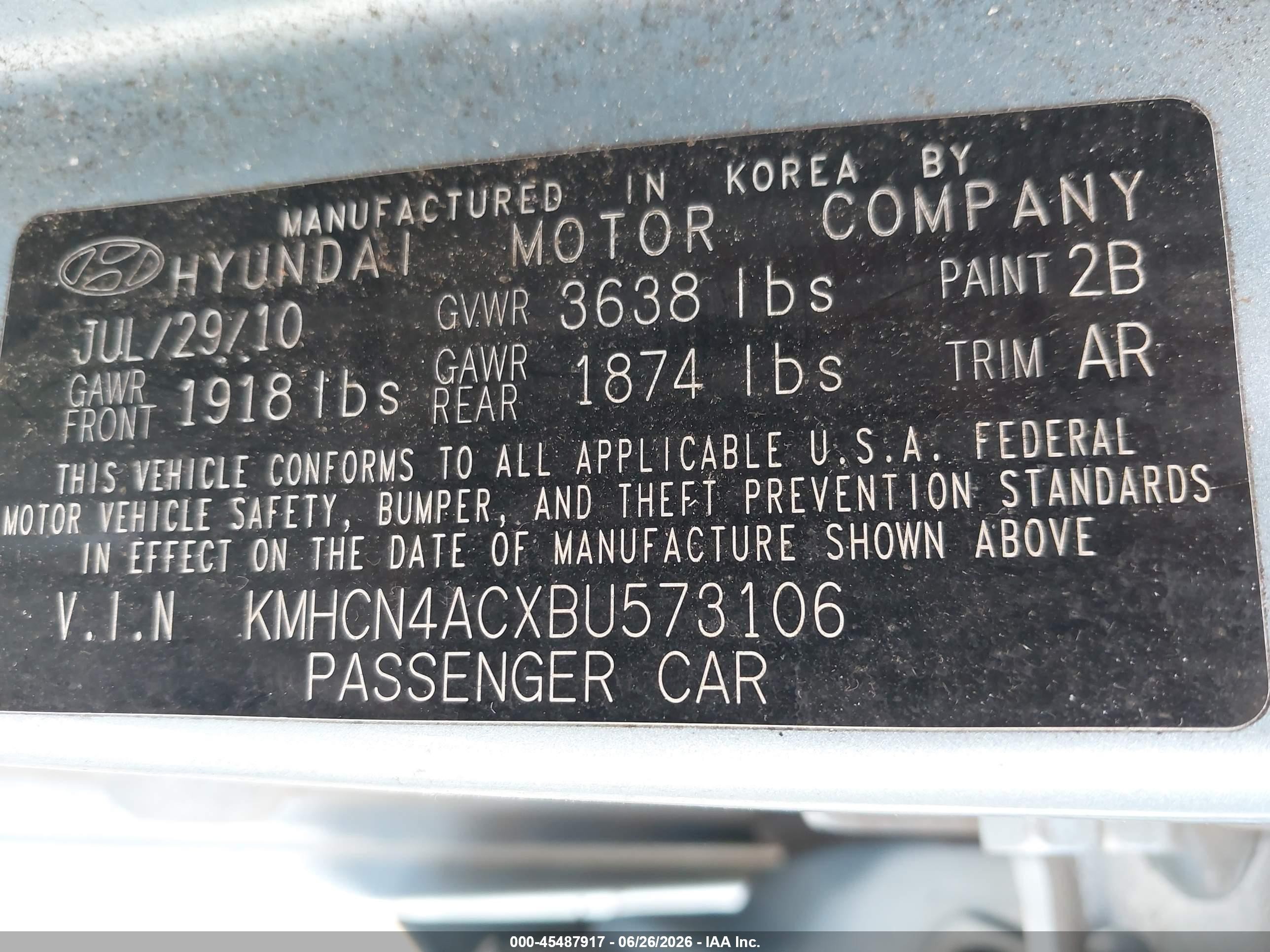 2011 Hyundai Accent Gls Light Blue vin: KMHCN4ACXBU573106
