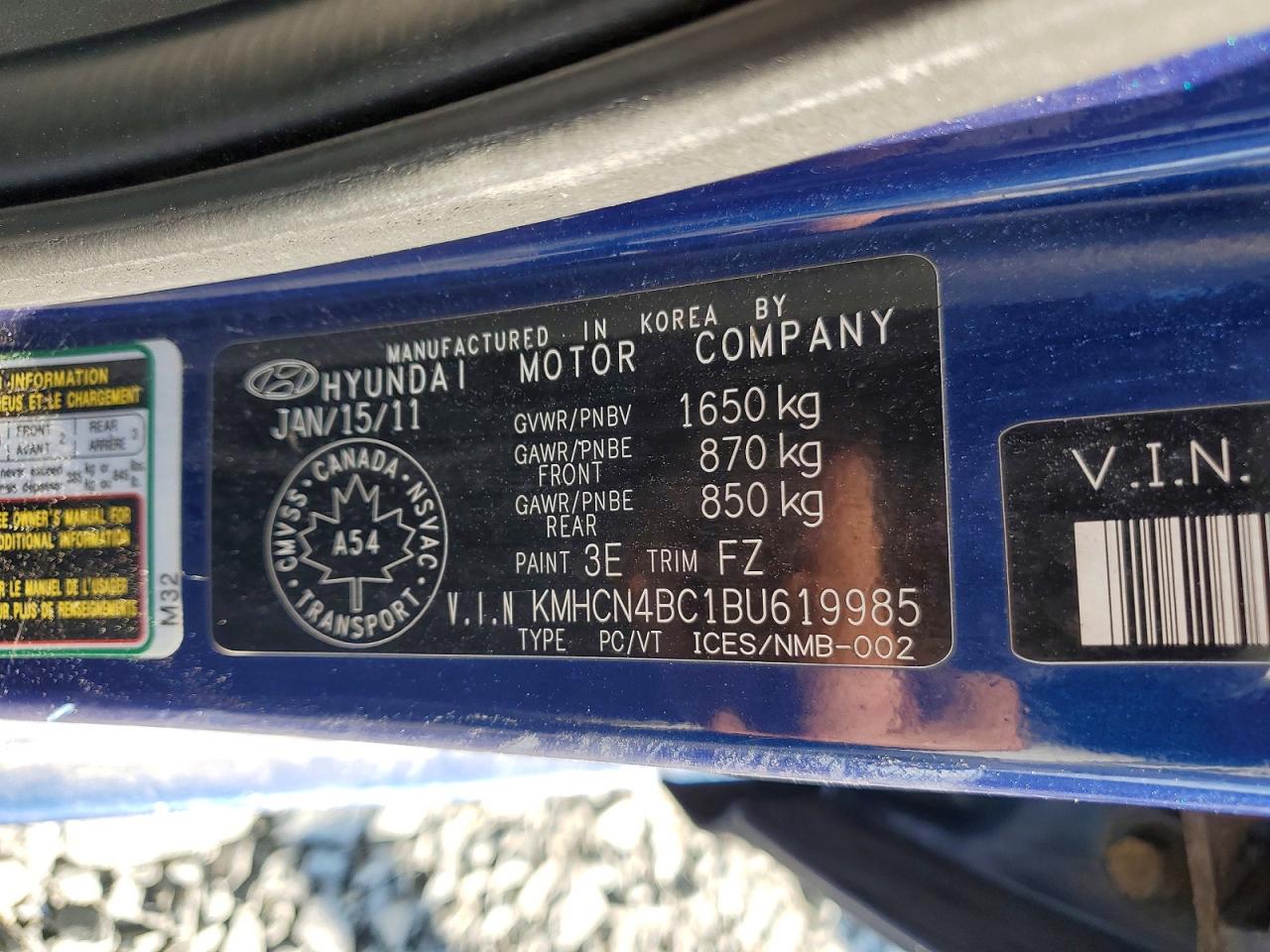 2011 Hyundai Accent Gls Blue vin: KMHCN4BC1BU619985
