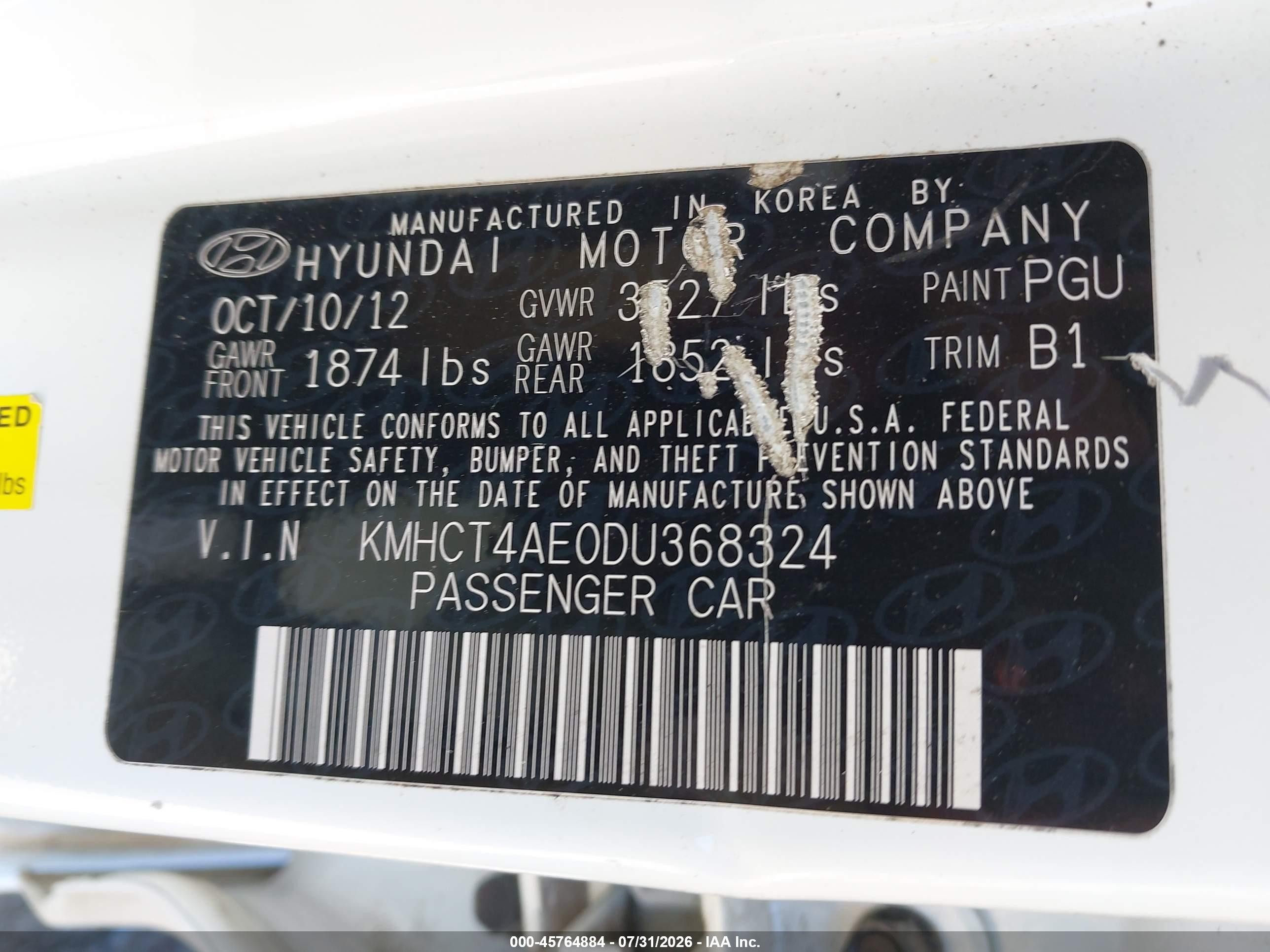 2013 Hyundai Accent Gls White vin: KMHCT4AE0DU368324
