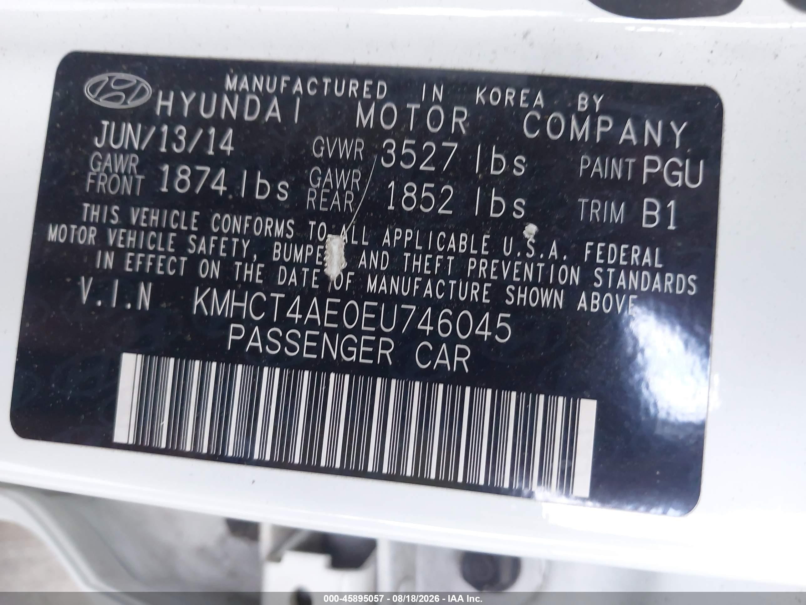 2014 Hyundai Accent Gls White vin: KMHCT4AE0EU746045