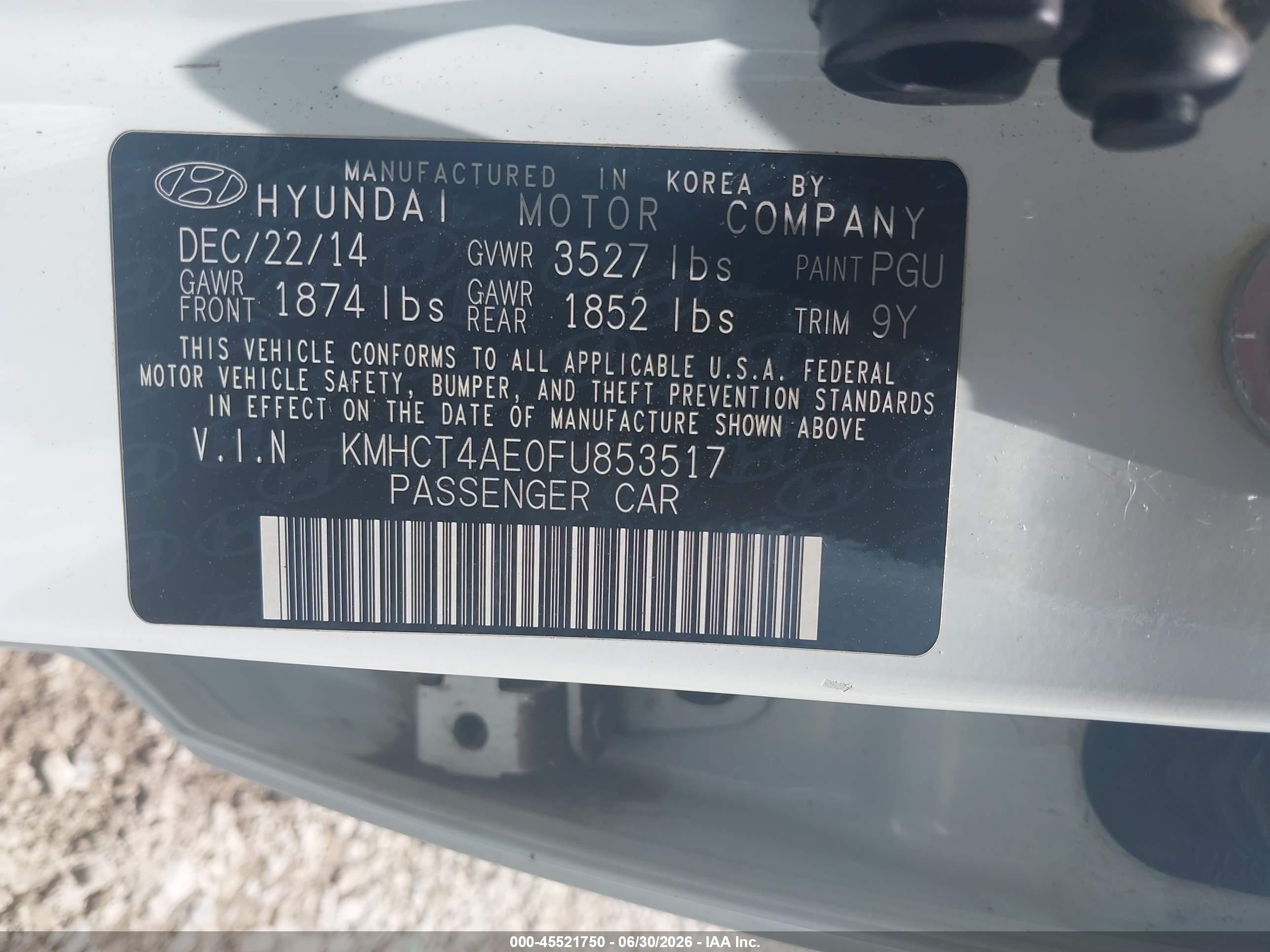 2015 Hyundai Accent Gls White vin: KMHCT4AE0FU853517