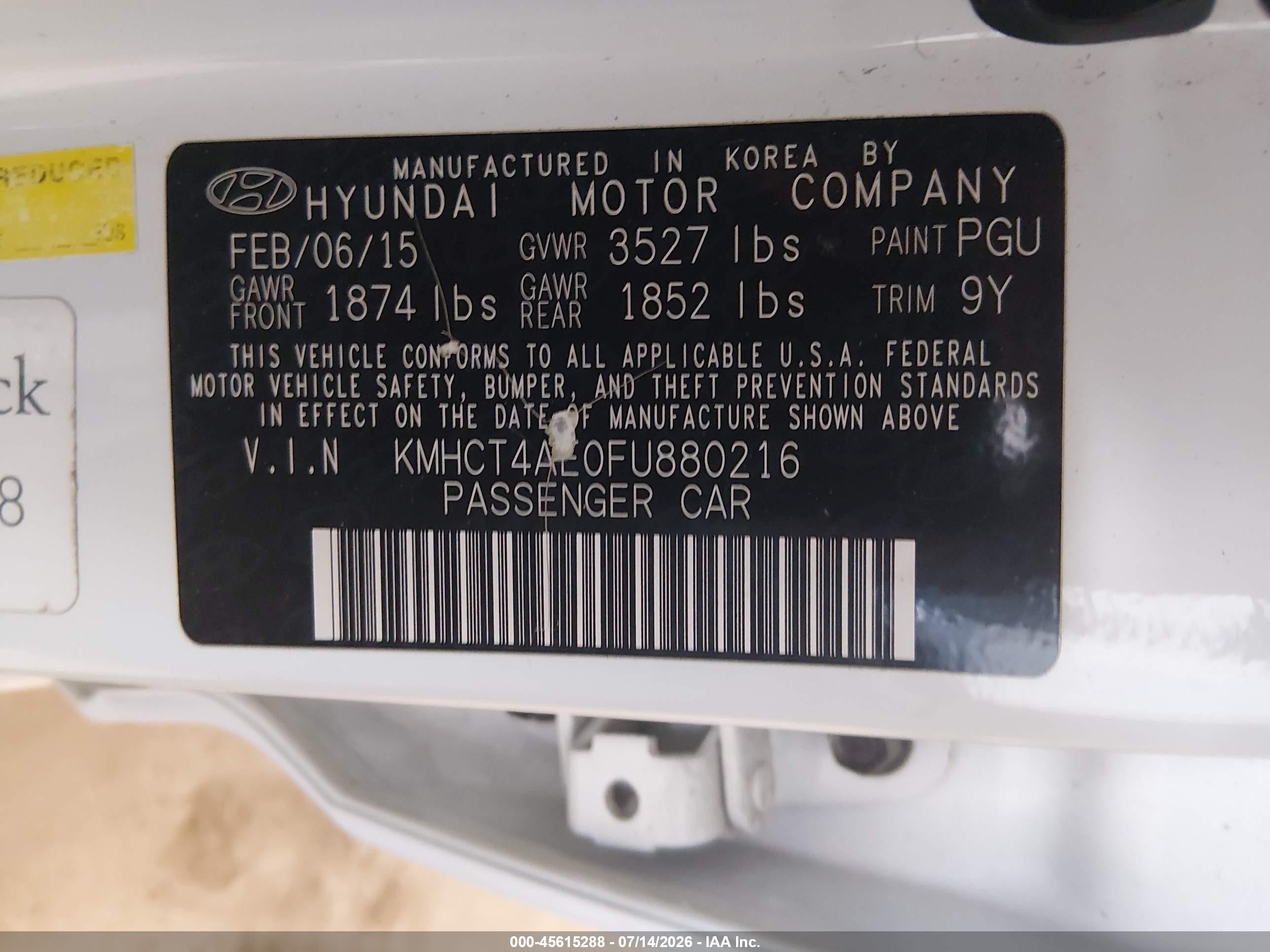 2015 Hyundai Accent Gls White vin: KMHCT4AE0FU880216