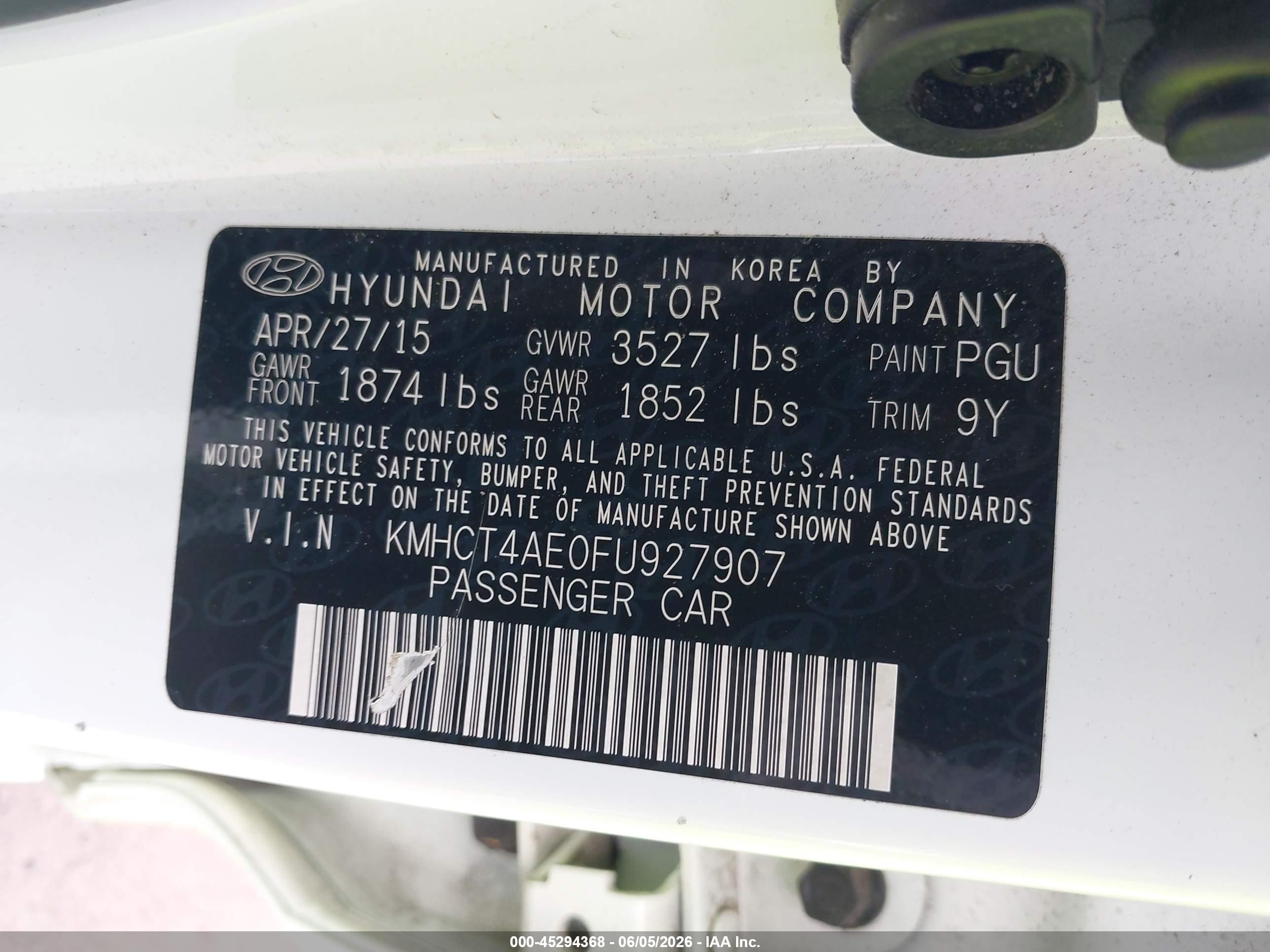 2015 Hyundai Accent Gls White vin: KMHCT4AE0FU927907