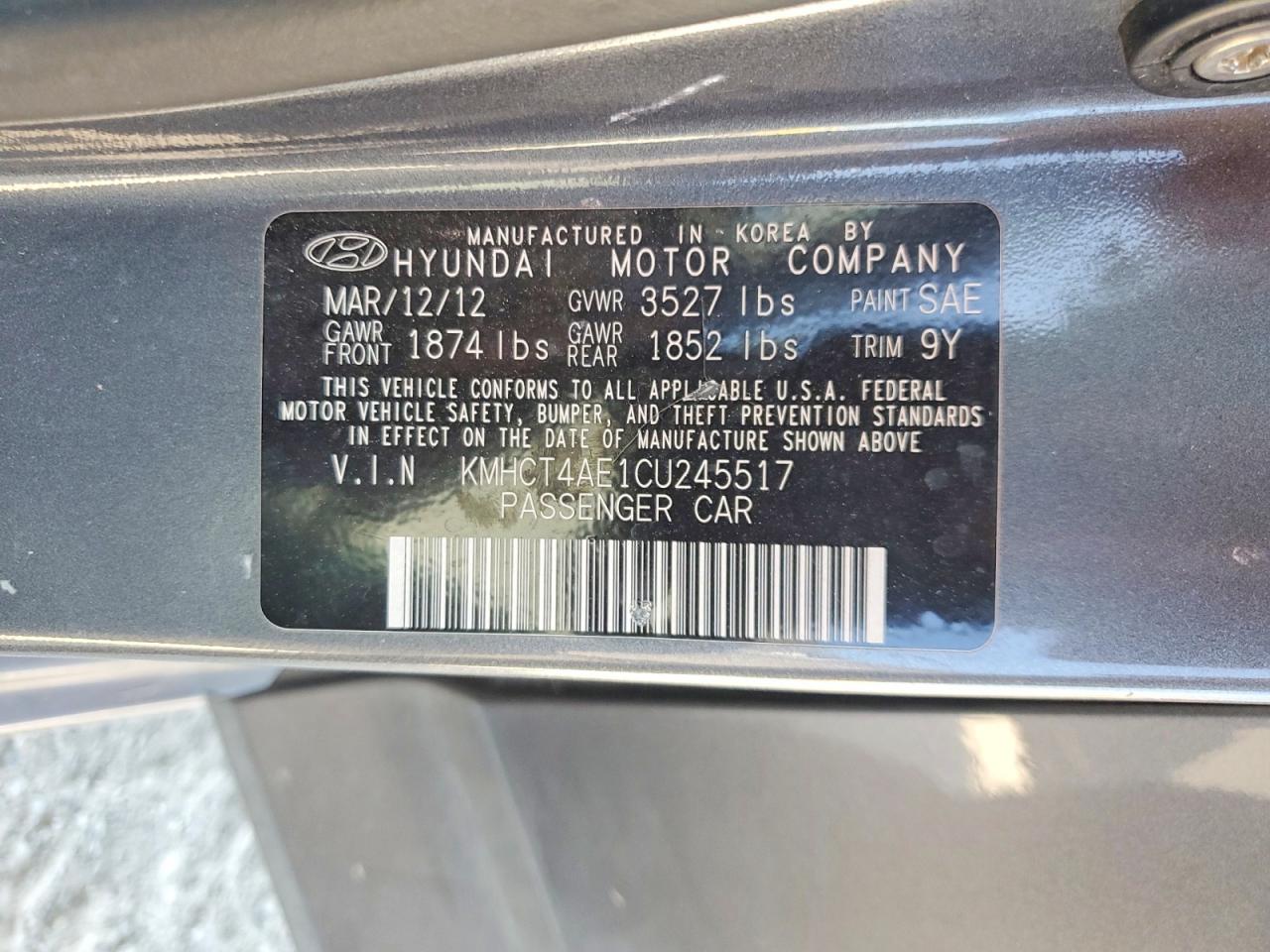 2012 Hyundai Accent Gls Gray vin: KMHCT4AE1CU245517