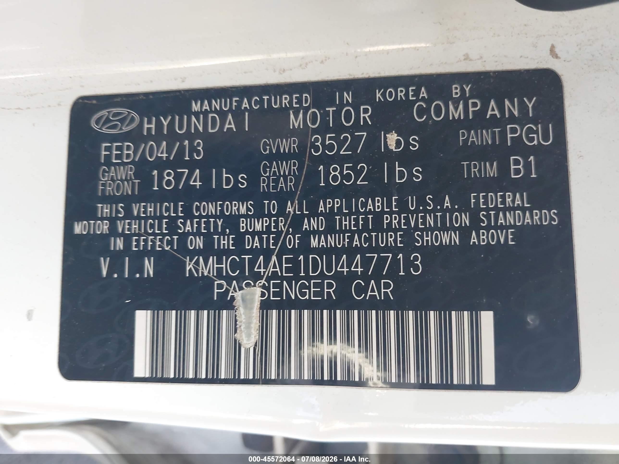2013 Hyundai Accent Gls White vin: KMHCT4AE1DU447713