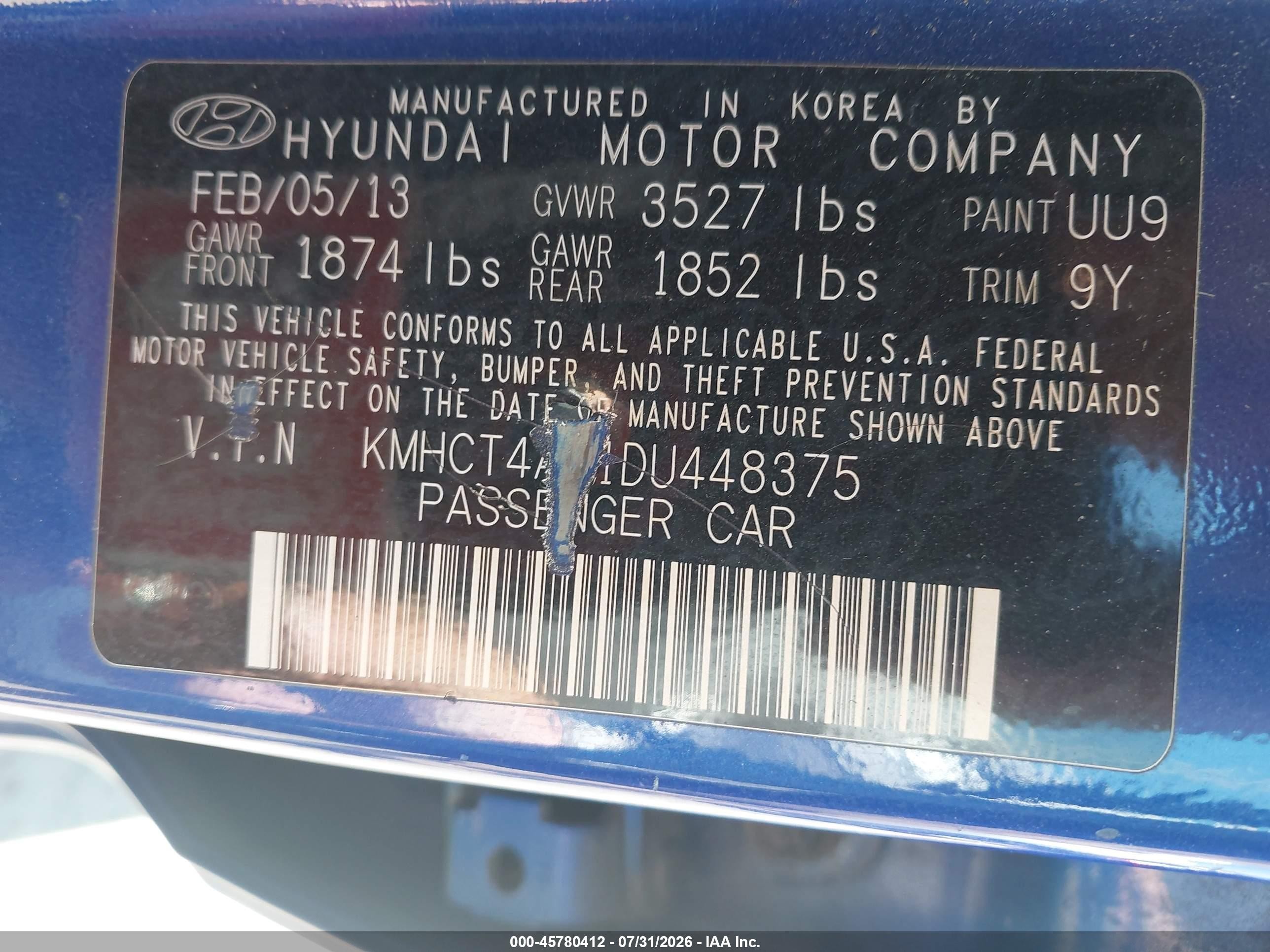 2013 Hyundai Accent Gls Blue vin: KMHCT4AE1DU448375