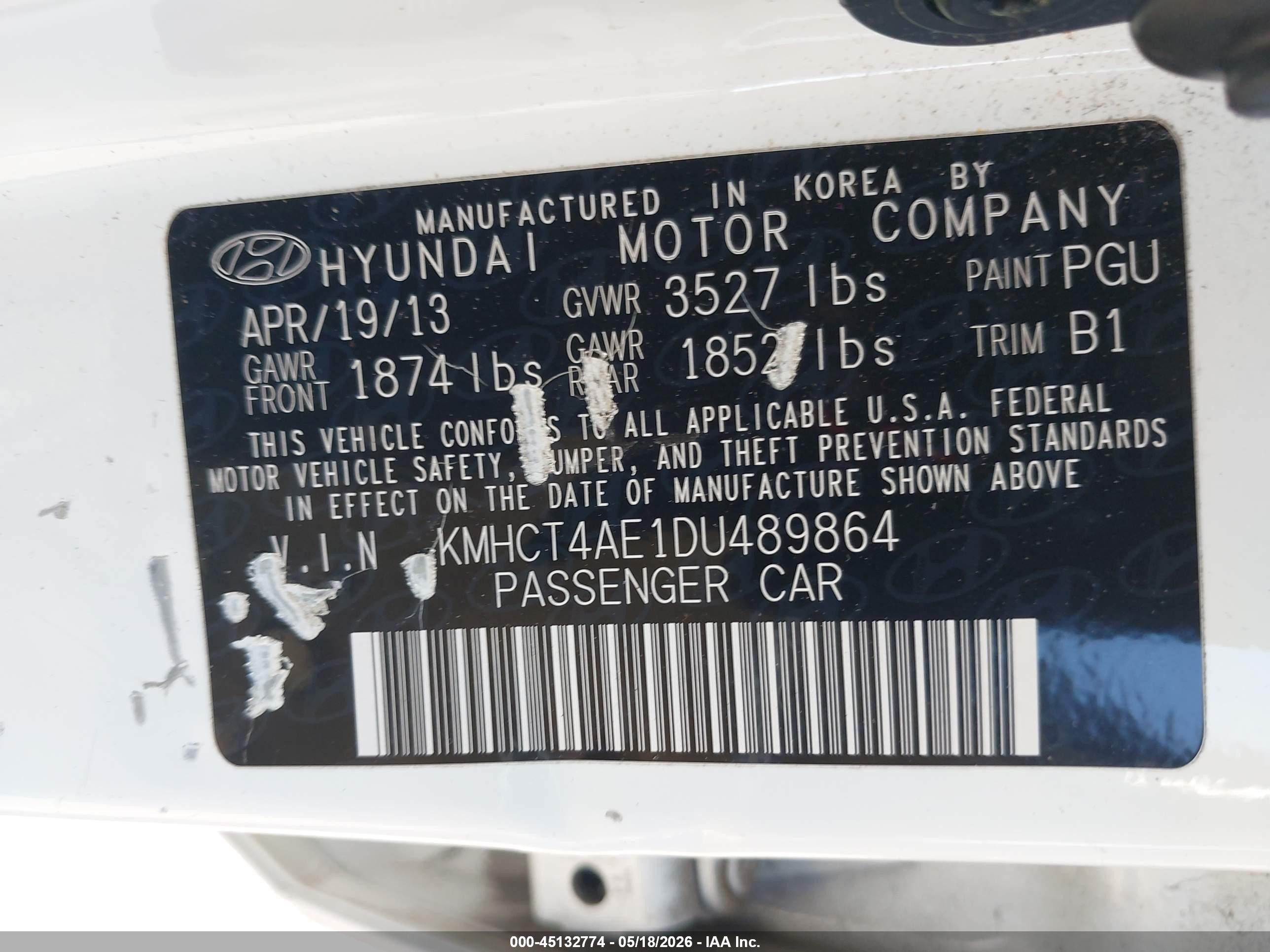 2013 Hyundai Accent Gls White vin: KMHCT4AE1DU489864