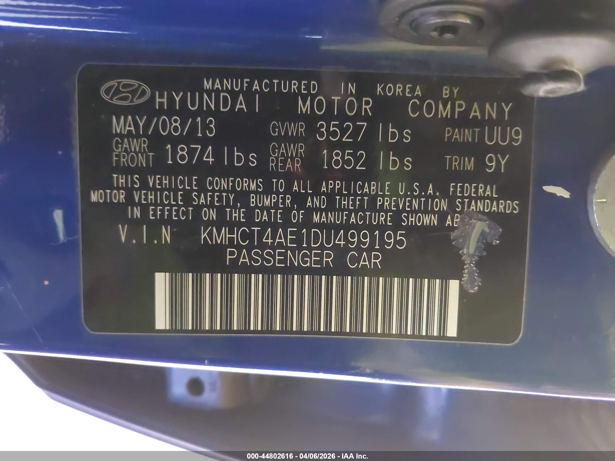 2013 Hyundai Accent Gls Blue vin: KMHCT4AE1DU499195