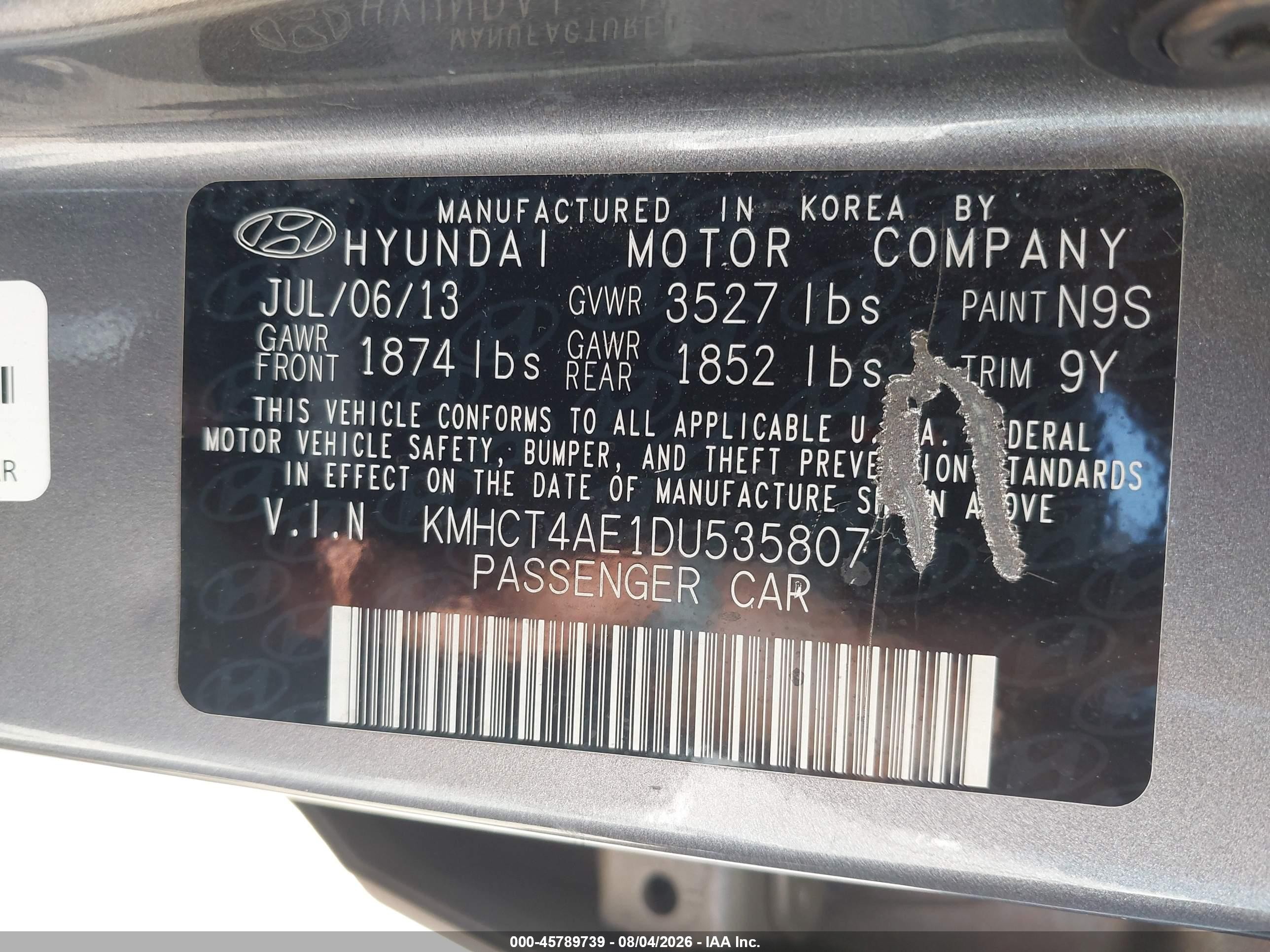 2013 Hyundai Accent Gls Gray vin: KMHCT4AE1DU535807