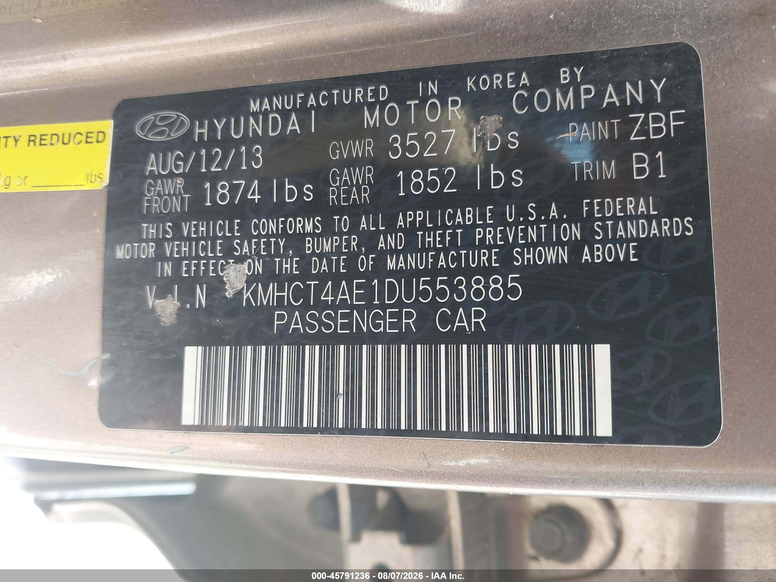 2013 Hyundai Accent Gls Gray vin: KMHCT4AE1DU553885