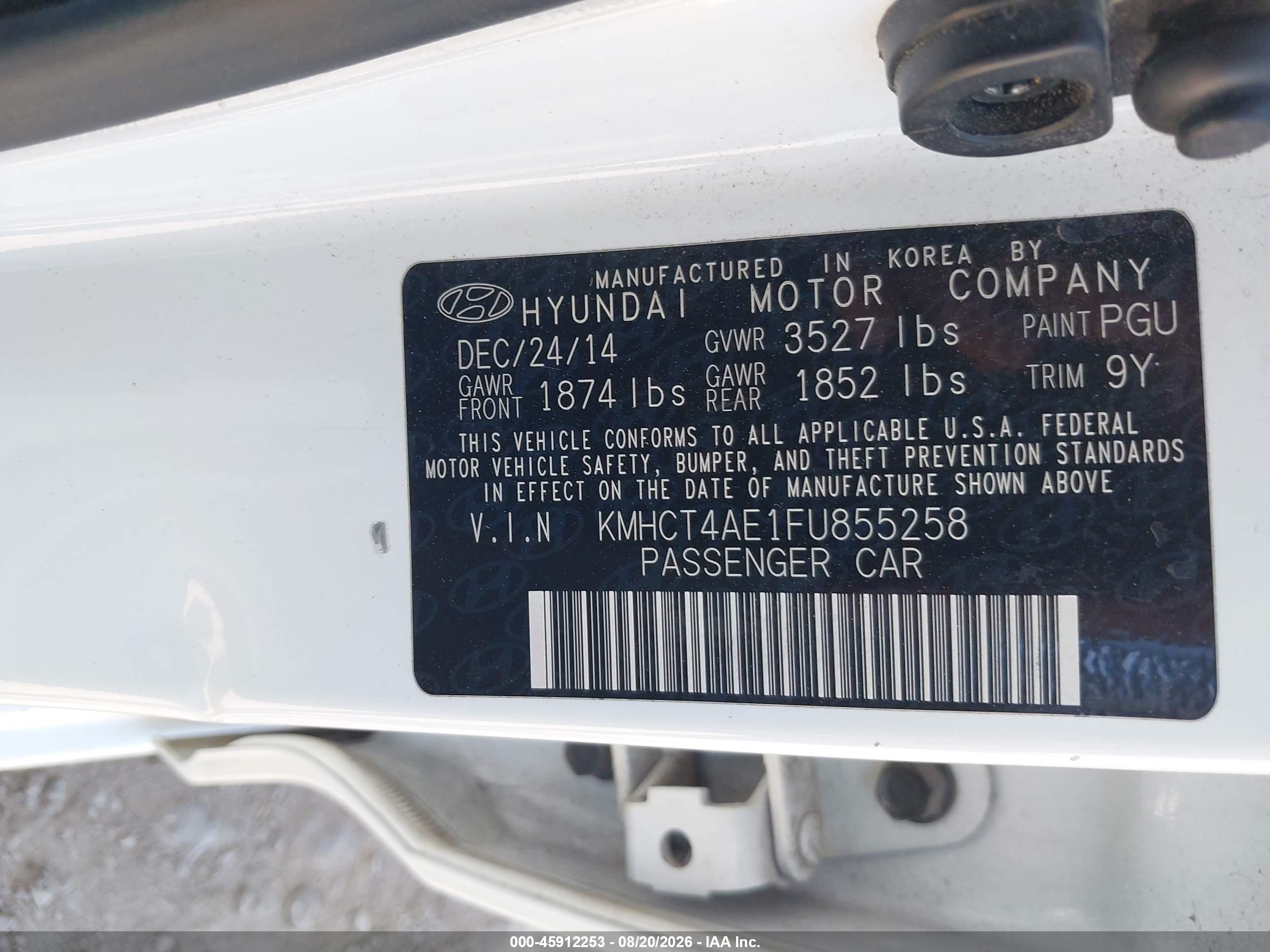 2015 Hyundai Accent Gls White vin: KMHCT4AE1FU855258