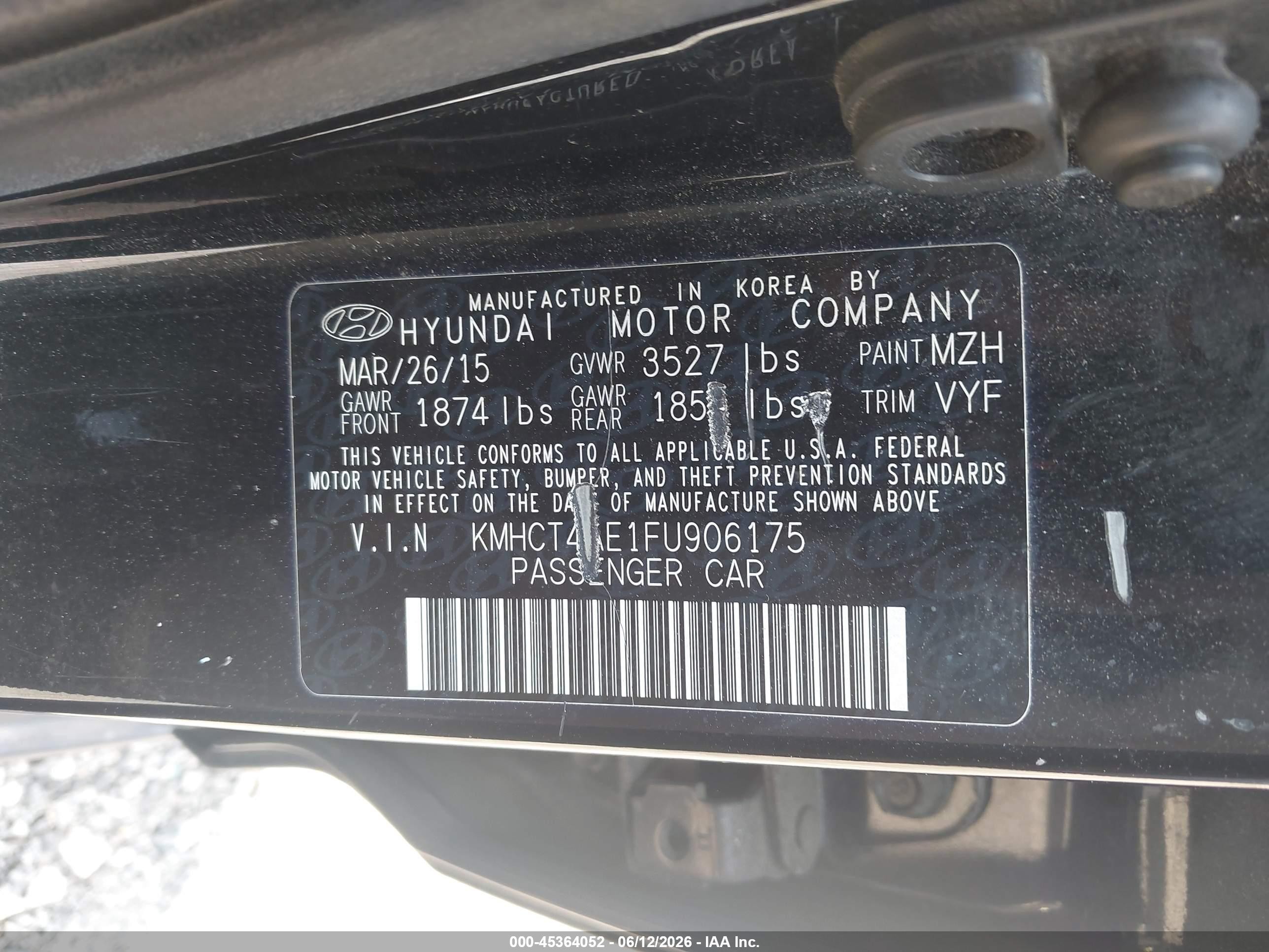 2015 Hyundai Accent Gls Black vin: KMHCT4AE1FU906175