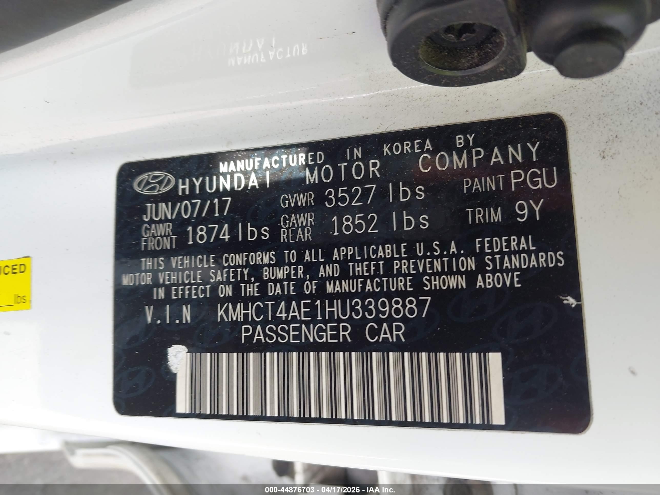 2017 Hyundai Accent Se White vin: KMHCT4AE1HU339887