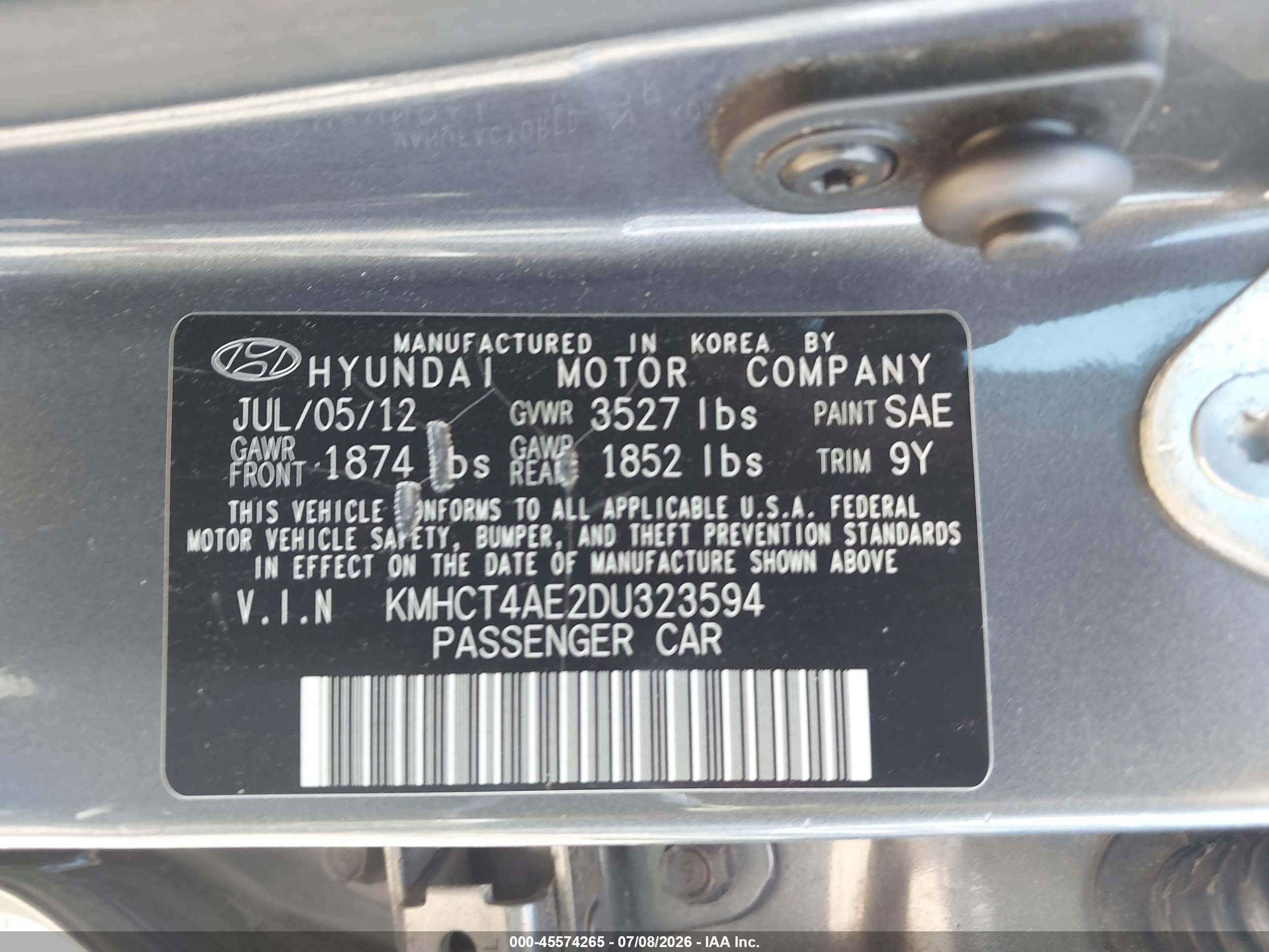 2013 Hyundai Accent Gls Серый vin: KMHCT4AE2DU323594