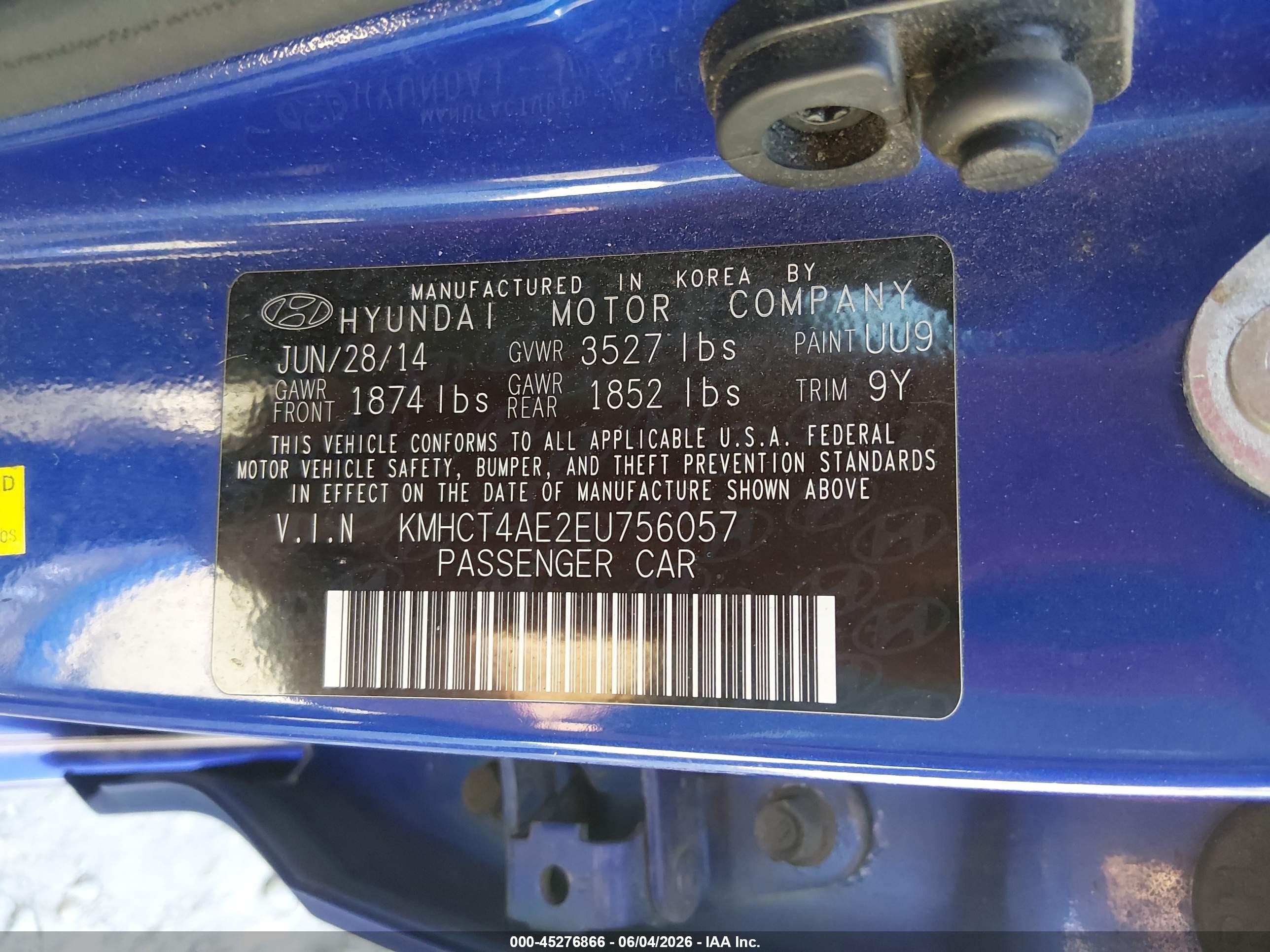 2014 Hyundai Accent Gls Blue vin: KMHCT4AE2EU756057