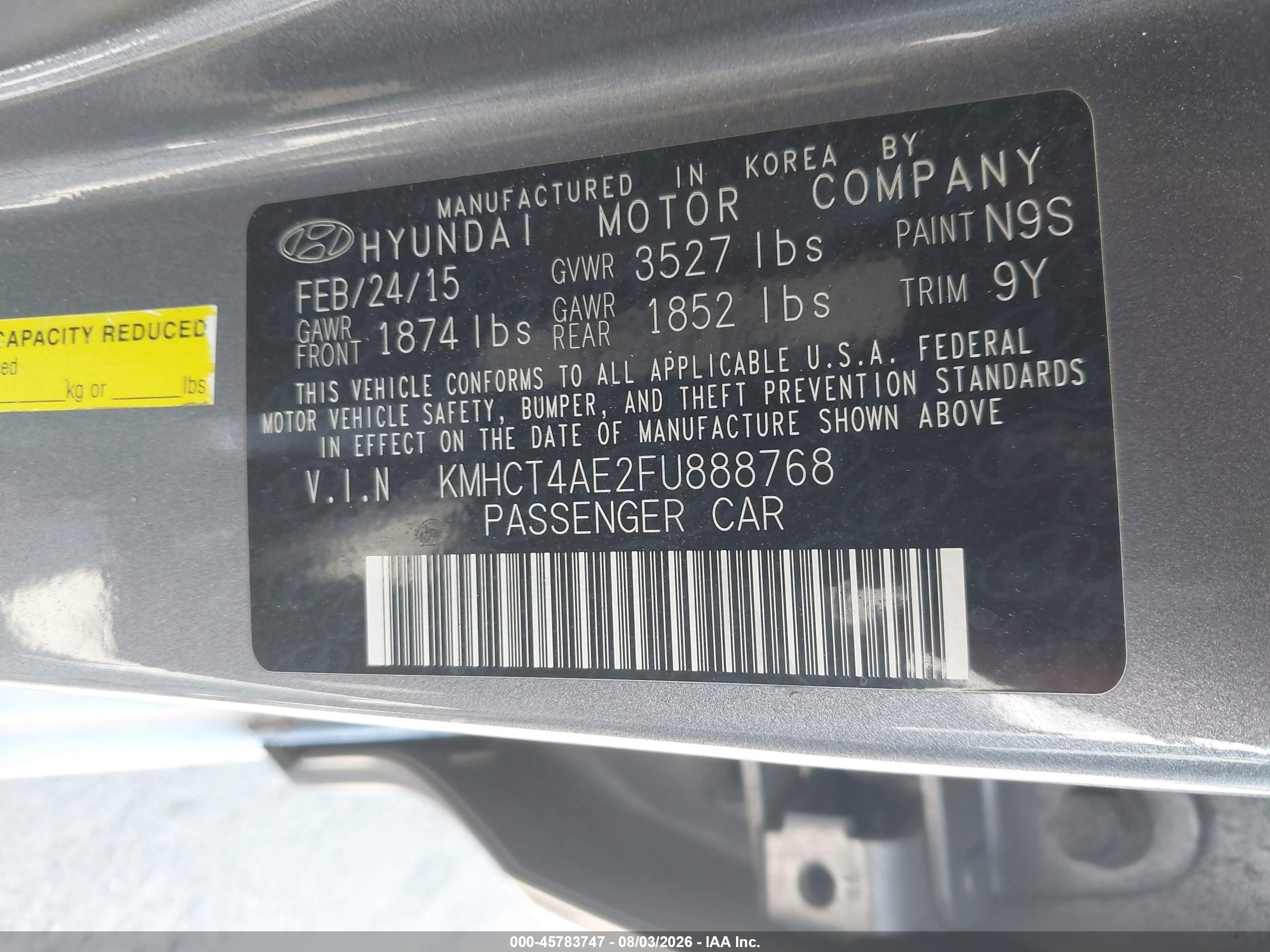 2015 Hyundai Accent Gls Gray vin: KMHCT4AE2FU888768