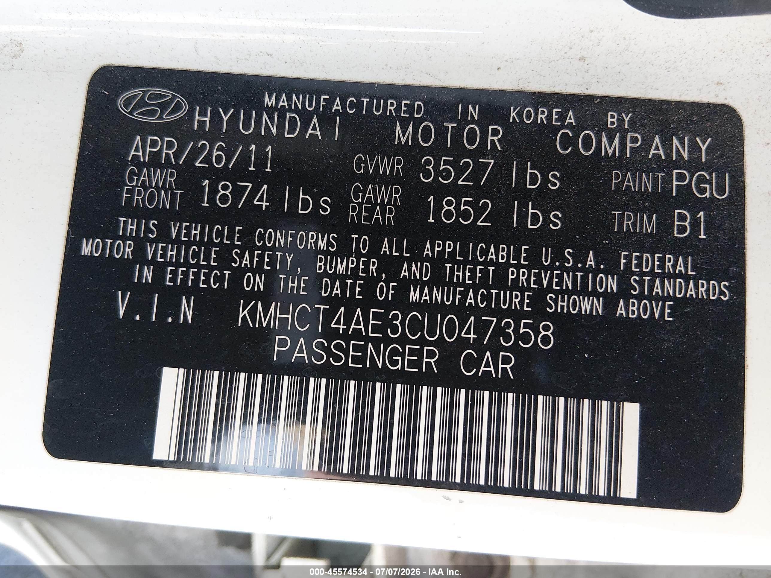 2012 Hyundai Accent Gls White vin: KMHCT4AE3CU047358