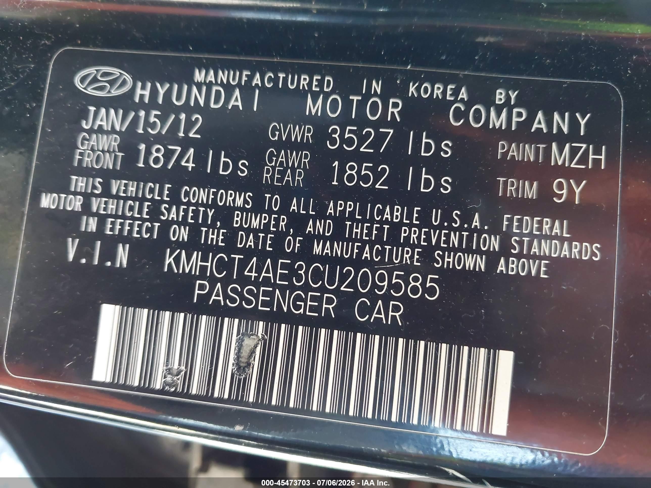 2012 Hyundai Accent Gls Black vin: KMHCT4AE3CU209585