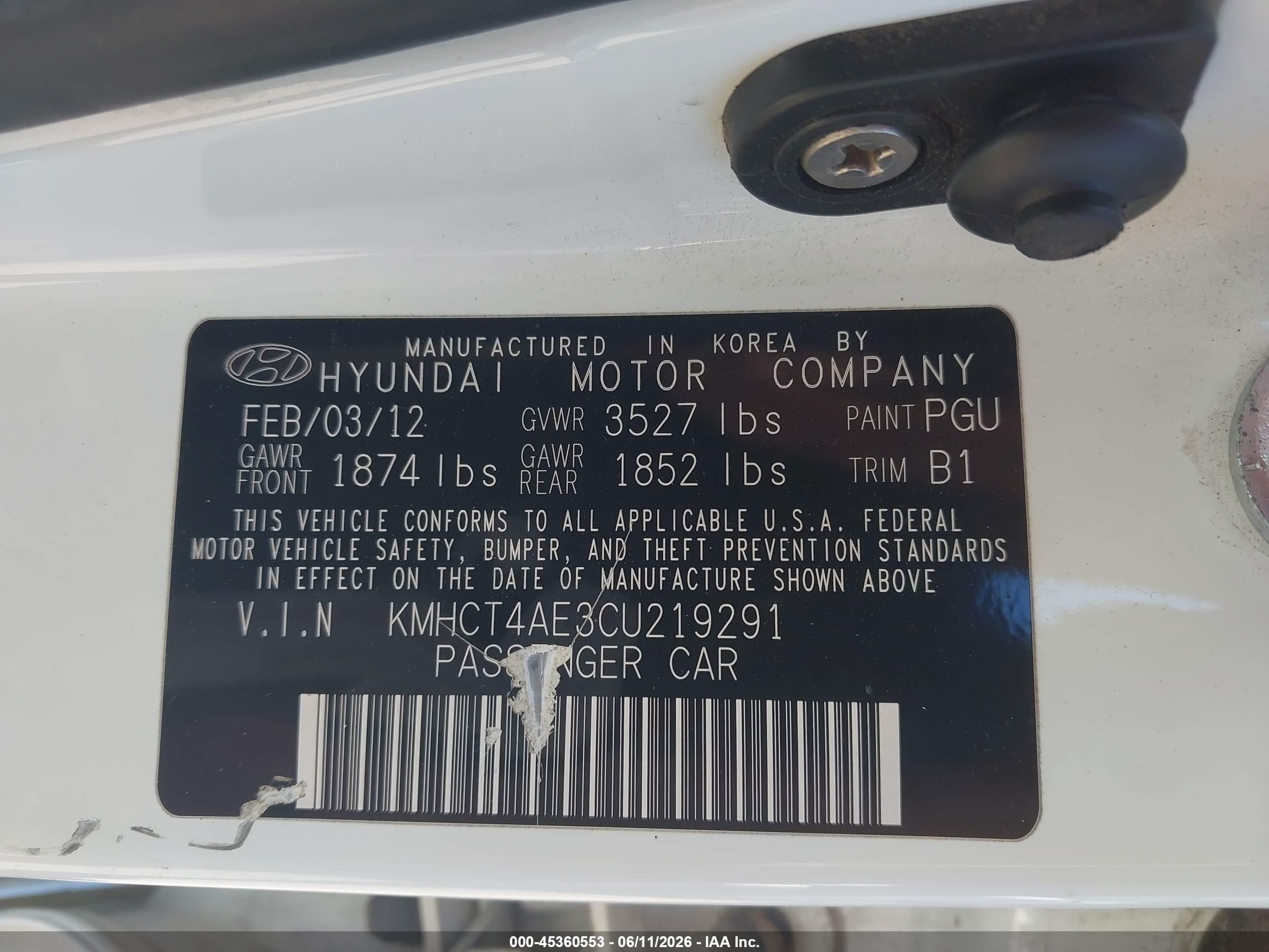 2012 Hyundai Accent Gls White vin: KMHCT4AE3CU219291