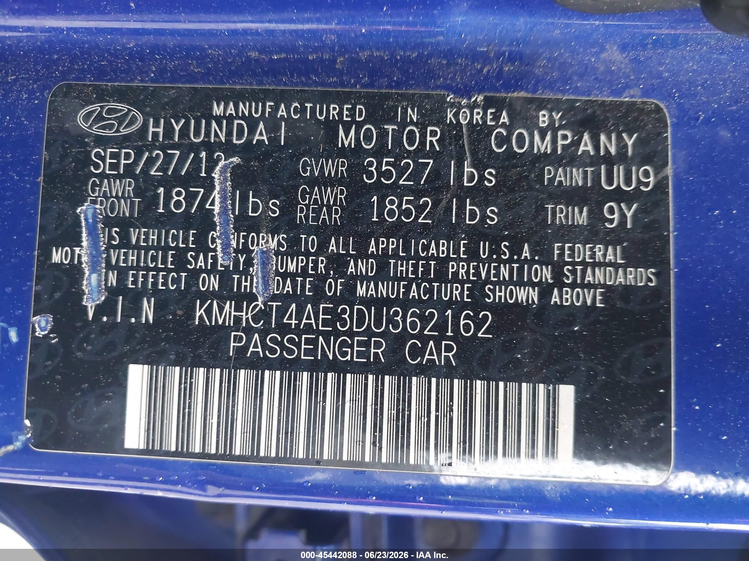 2013 Hyundai Accent Gls Blue vin: KMHCT4AE3DU362162