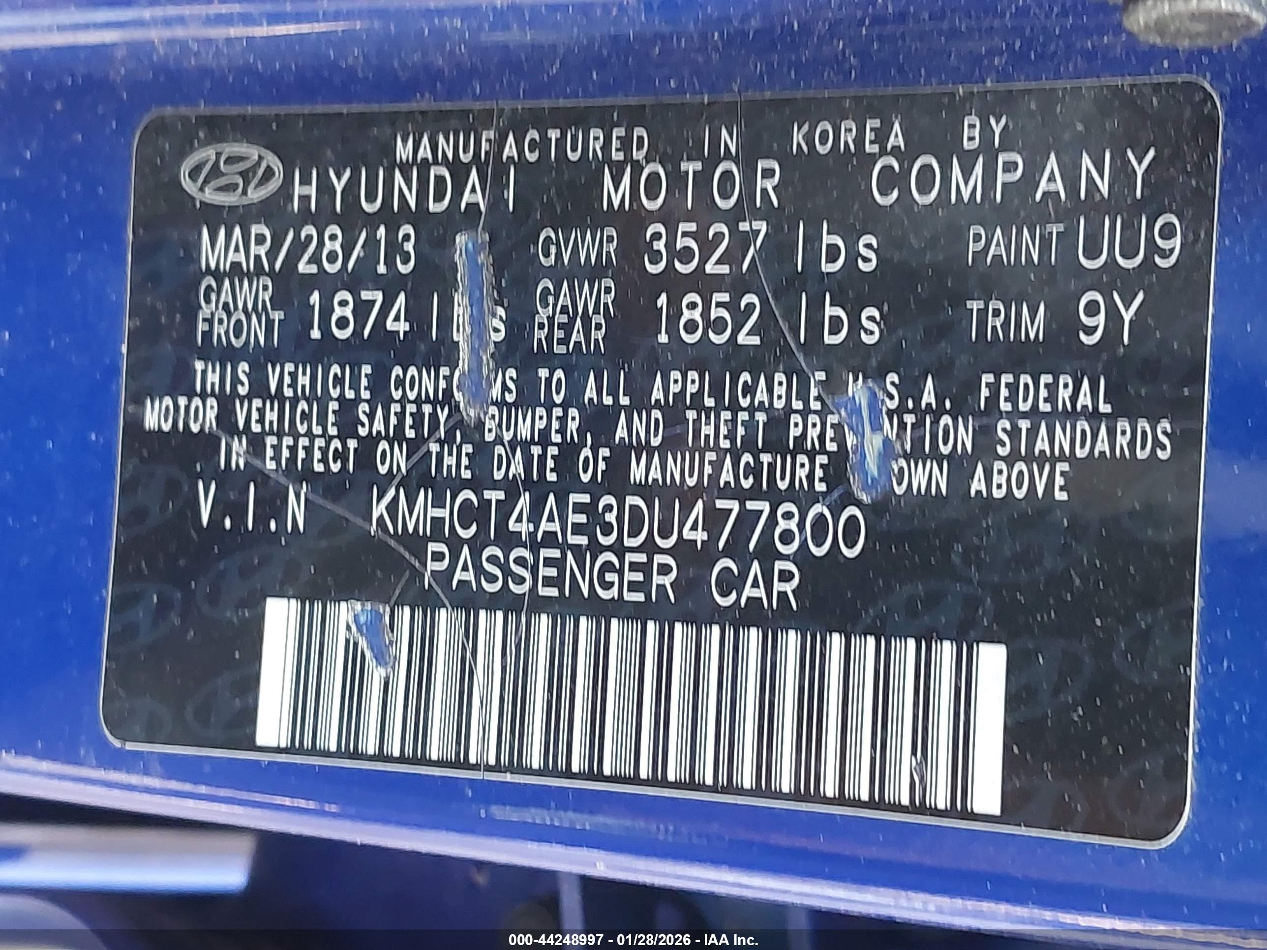 2013 Hyundai Accent Gls Синий vin: KMHCT4AE3DU477800